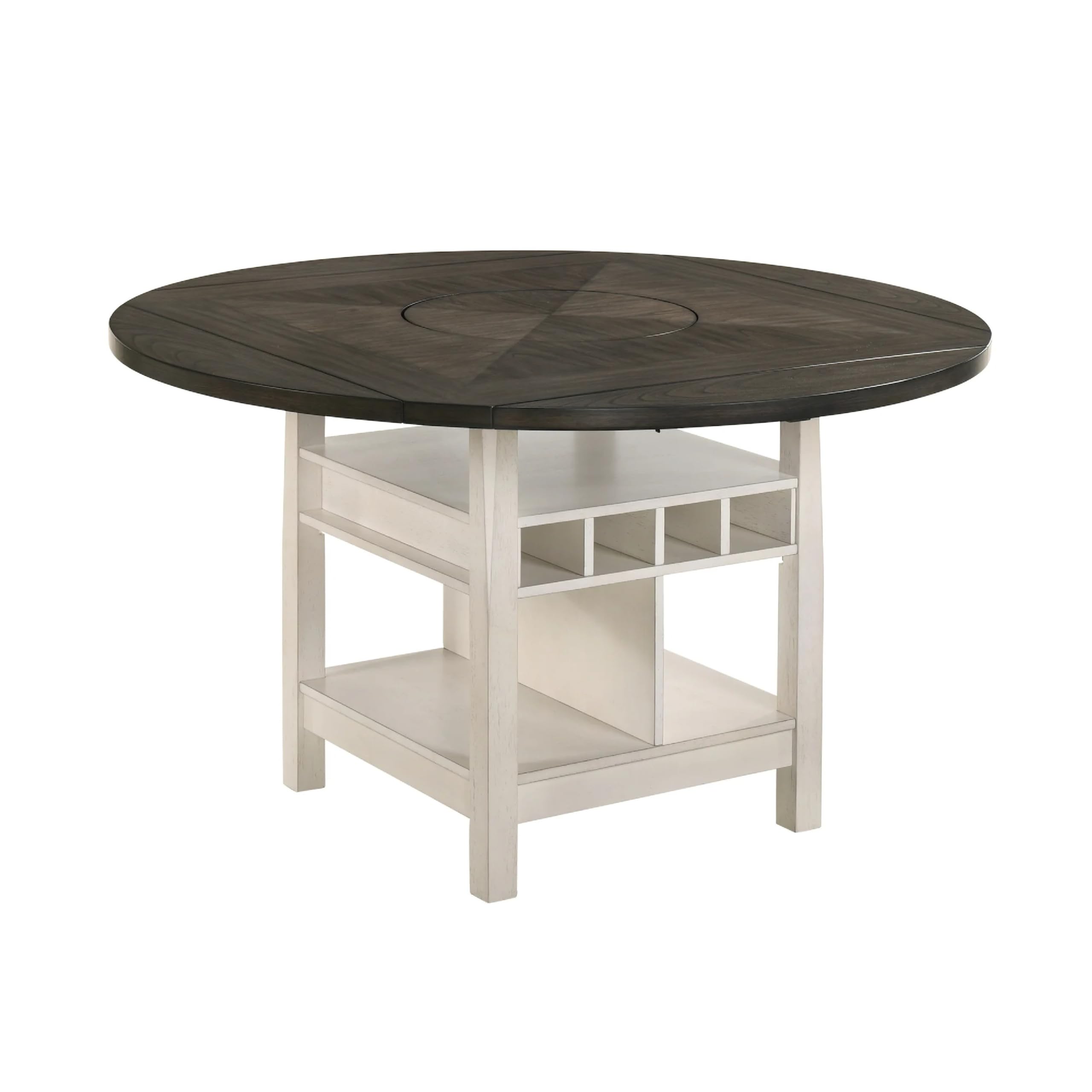 Nery Counter Height Table w Lazy Susan, 60 Inch Gray Top, White Base