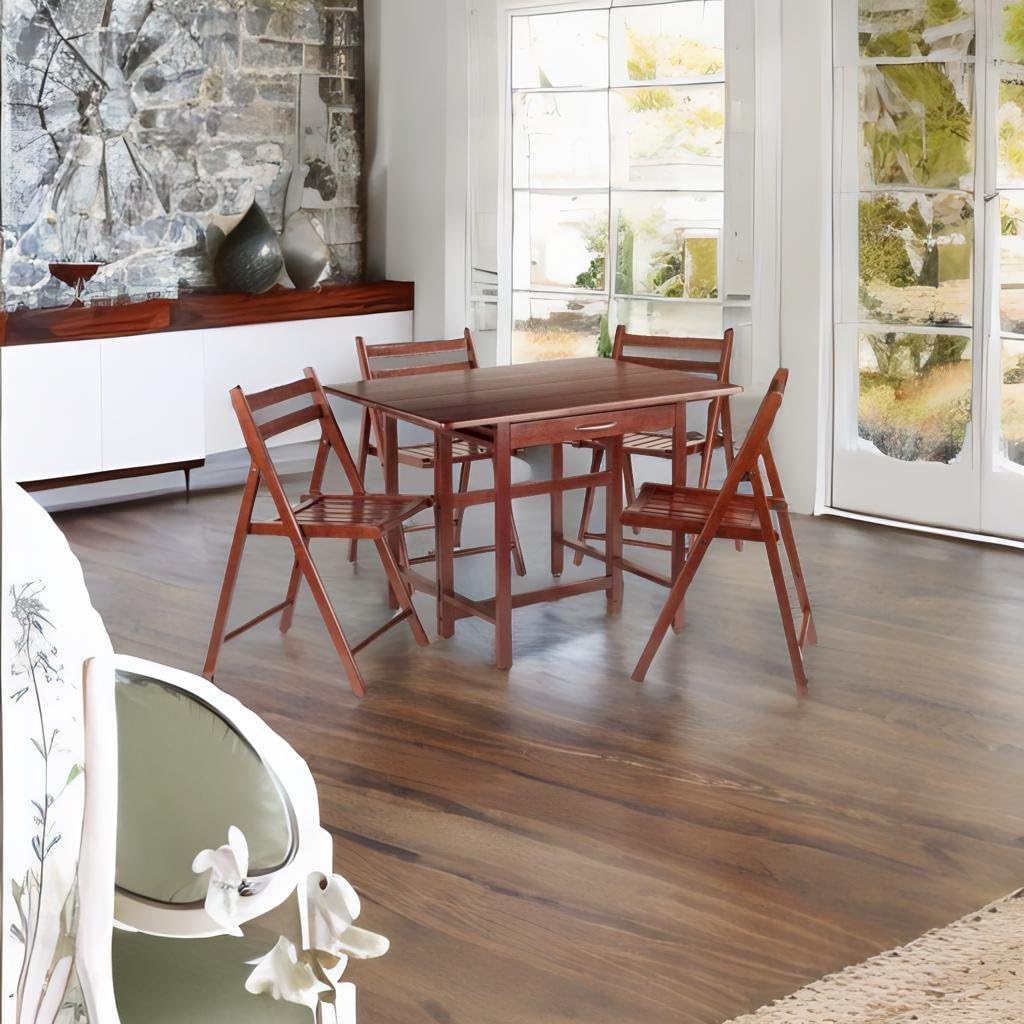 Casafoyer Compact Pulman Extension Table Set | Solid Wood | Walnut Finish | 5-Pc Dining Set