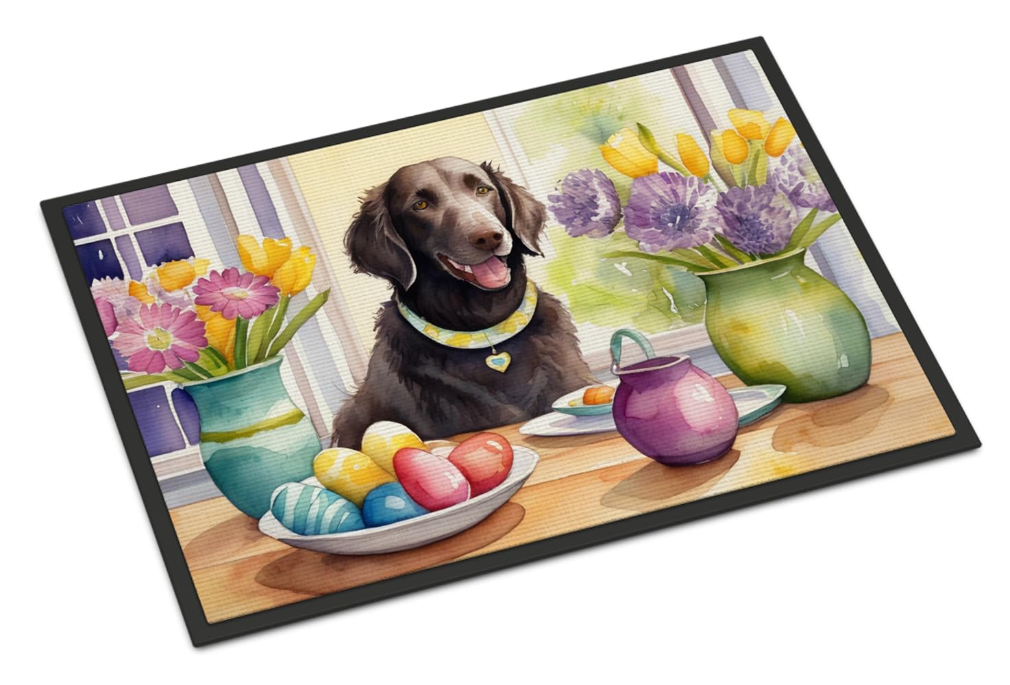 Carolines Treasures DAC6798JMAT Decorating Easter Curly-Coated Retriever Doormat Front Door Mat Indoor Outdoor Rugs for Entryway, Non Slip Washable Low Pile, 24H X 36W