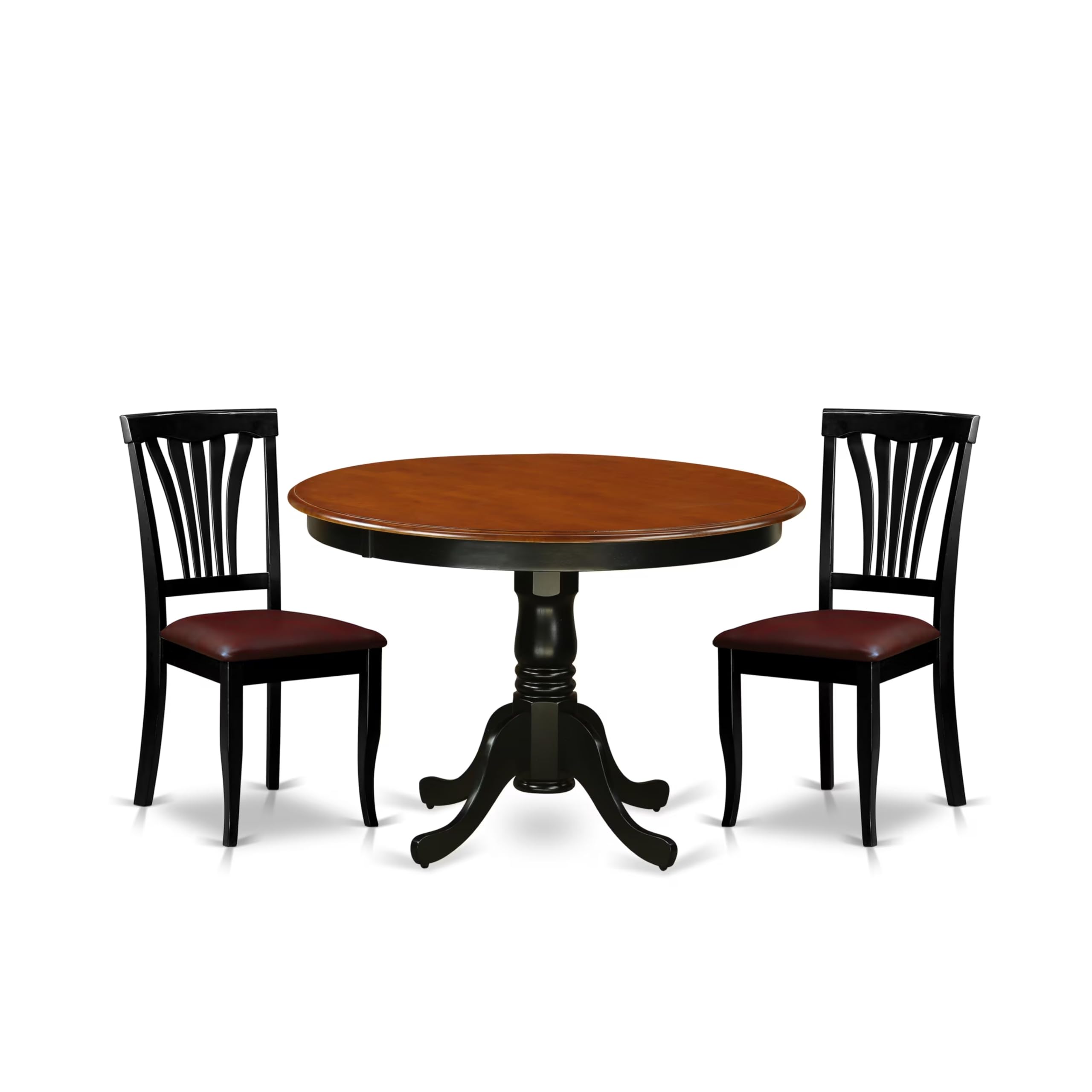 3  Pc  set  with  a  Round  Small  Table  and  2  Leather  Dinette  Chairs  in  Black