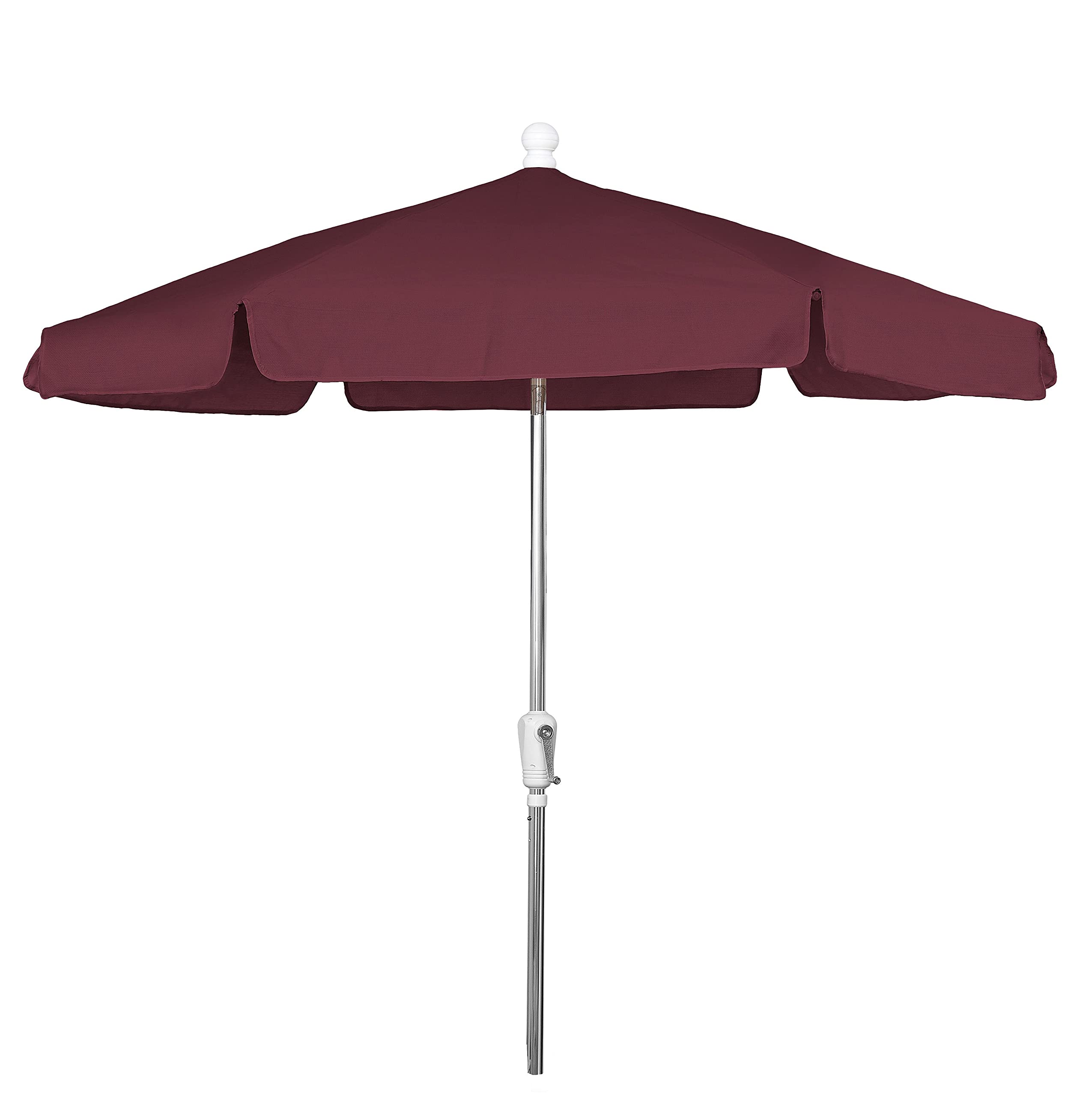 7.5 Hex Garden Tilt Umbrella 6 Rib Crank Bright Aluminum with Burgundy Vinyl Coated Weave Canopy