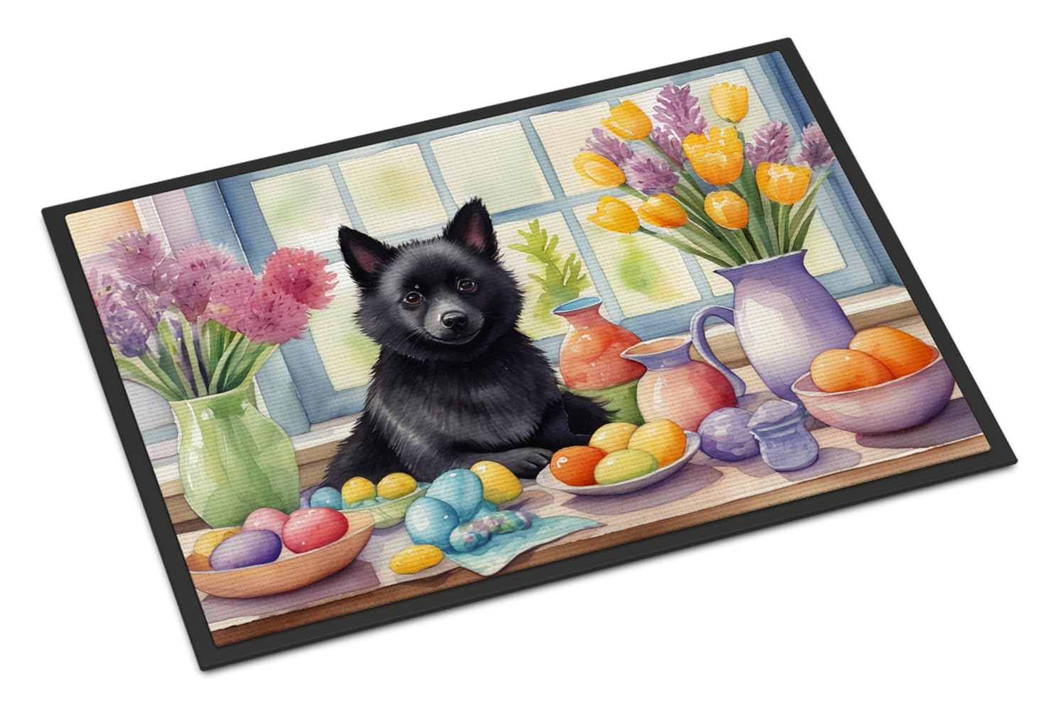 Carolines Treasures DAC6891MAT Decorating Easter Schipperke Doormat Front Door Mat Indoor Outdoor Rugs for Entryway, Non Slip Washable Low Pile, 18H X 27W