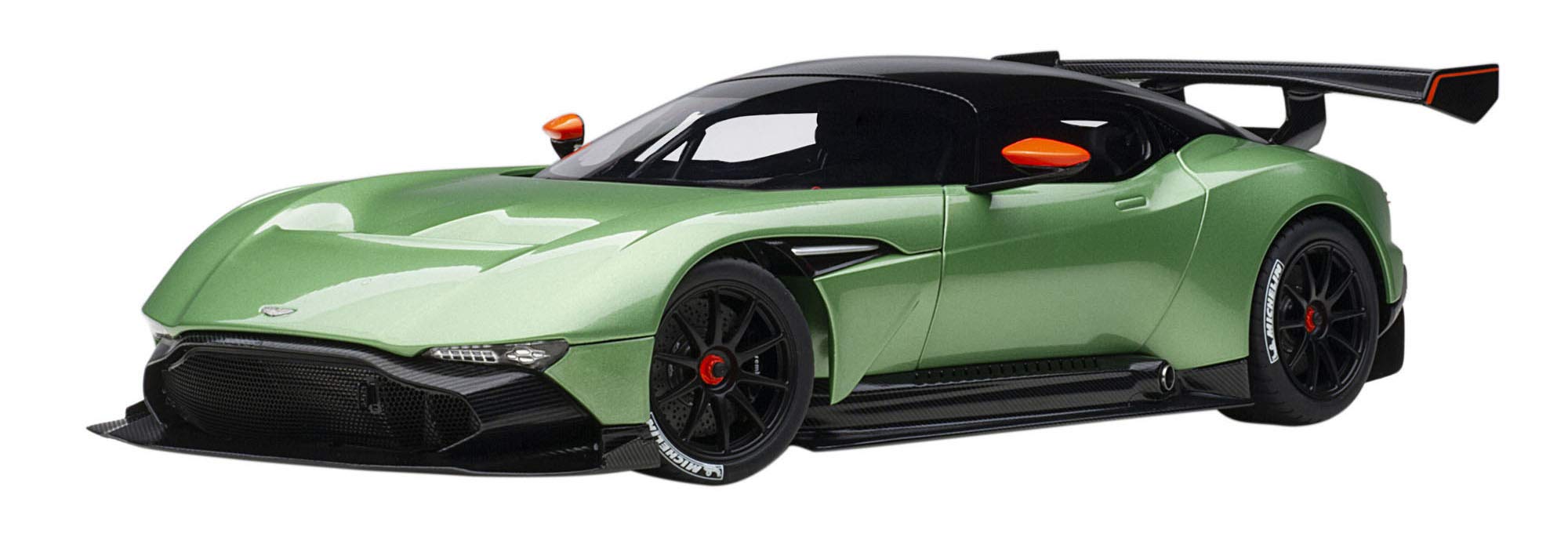 Aston Martin Vulcan Apple Tree Green Metallic with Orange Accents and Carbon Top 1/18 Model Car by Autoart