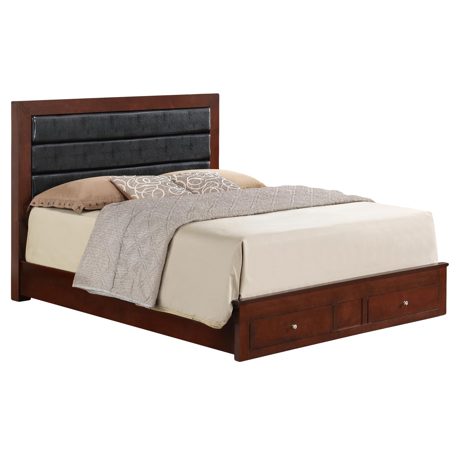 Burlington Cherry Upholstered Queen Panel Bed with Two Storage Drawers
