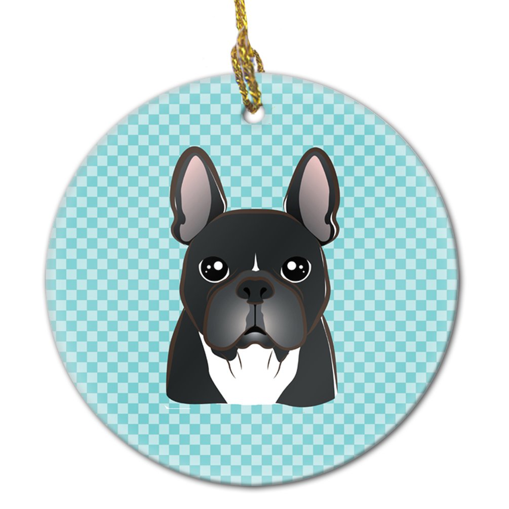 Checkerboard Blue French Bulldog Ceramic Ornament BB1165CO1
