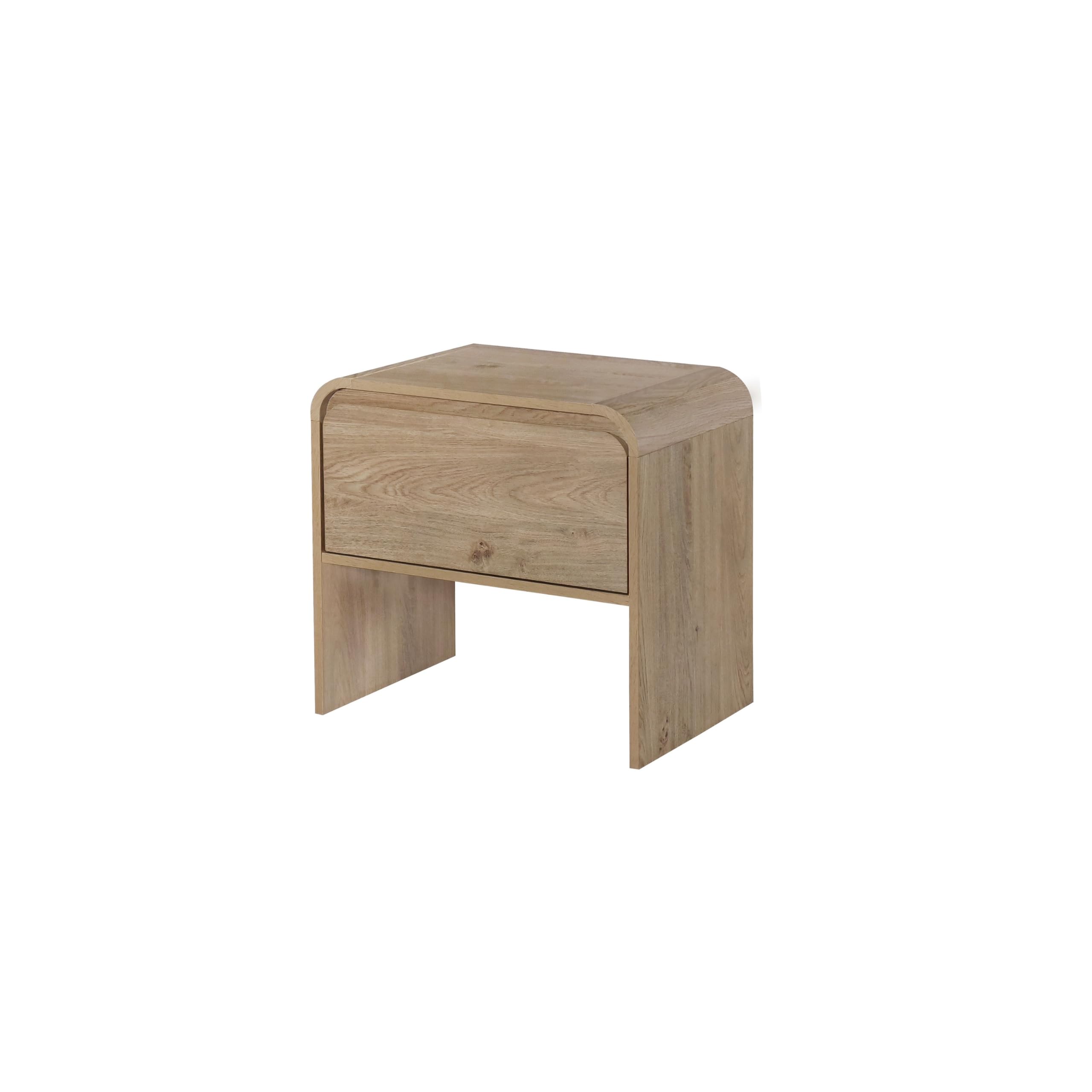 Maria Side End Table, Drawer and Waterfall Style, Beige Wood 22 Inch
