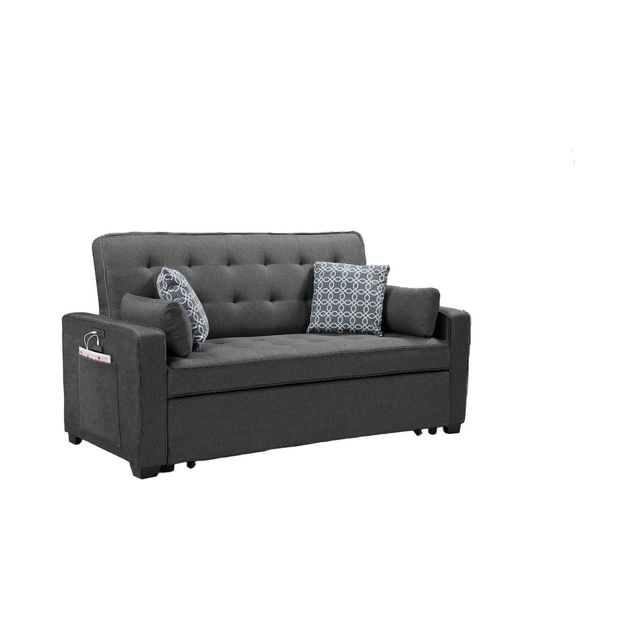 75 Inch Sleeper Sofa with 4 Accent Pillows, 2 USB Charging Ports, Gray