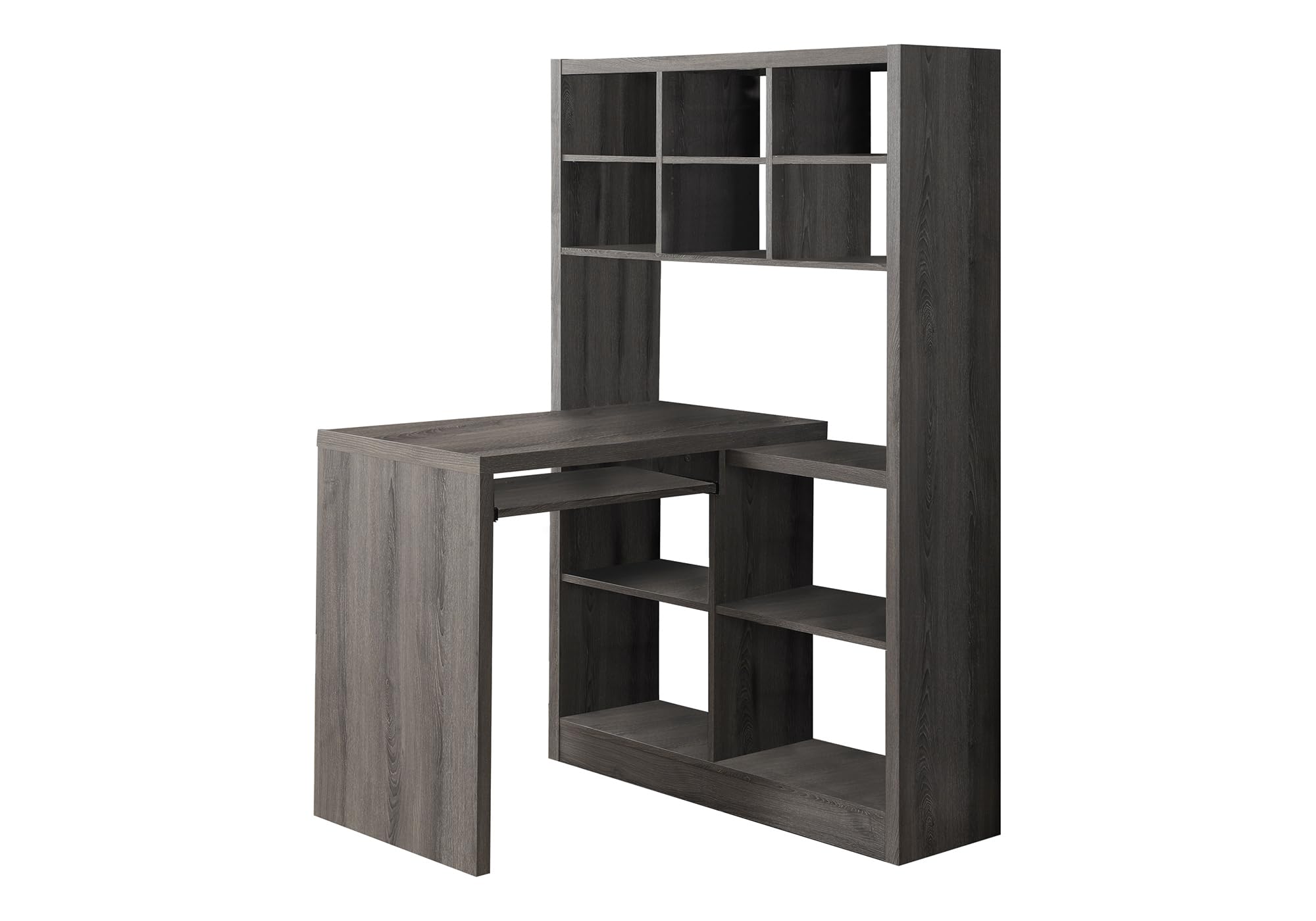 Computer Desk, Home Office, Bookcase, Corner, Storage Shelves, Left, Right Set-Up, L Shape, Work, Laptop, Laminate, Brown, Contemporary, Modern