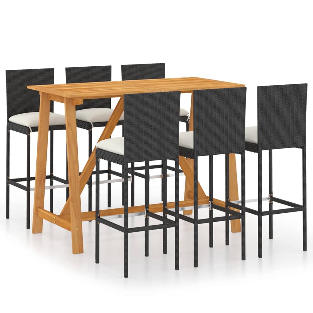 vidaXL 7 Piece Garden Bar Set with Cushions Black