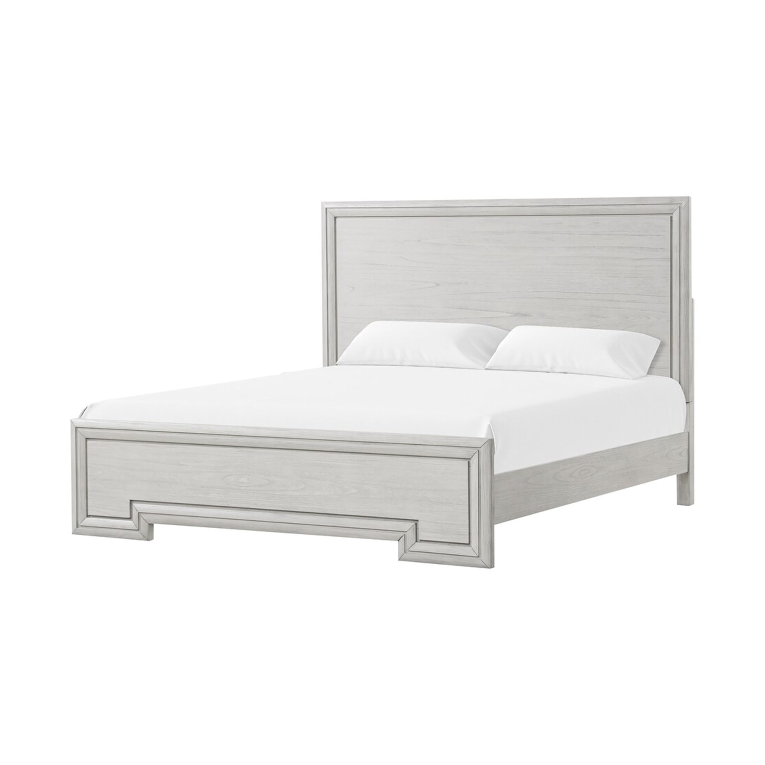 Basil queen Bed, Framed Headboard and Footboard, Rustic White Wood