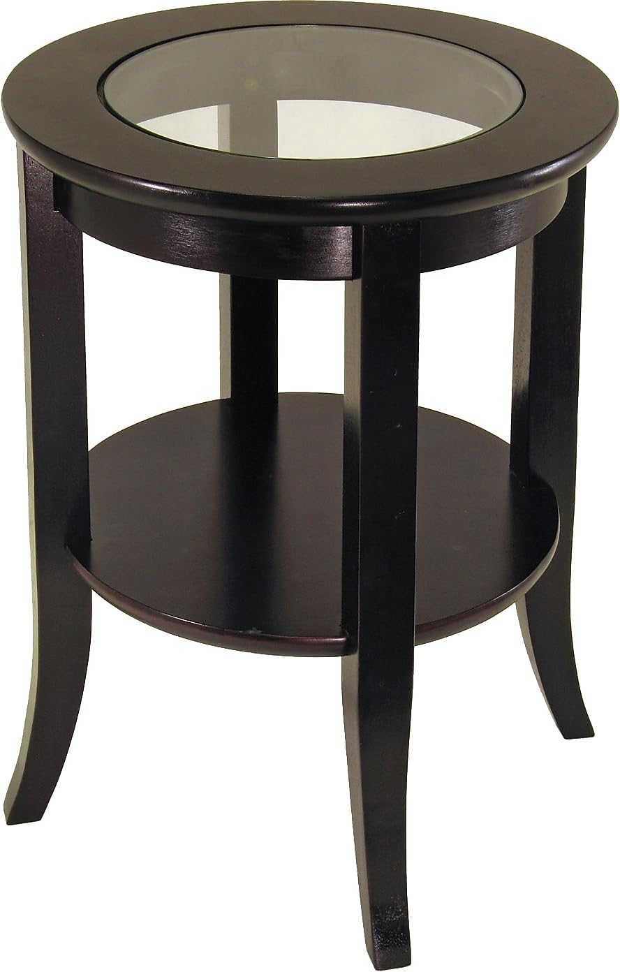 Casafoyer Genoa 22.56 x 18.47 x 18.47-Inch Composite Wood End Table With Glass inset, Dark Espresso (92218)