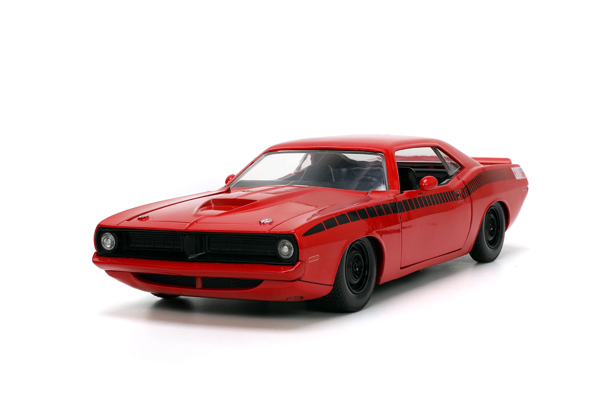 1973 Plymouth Barracuda Red with Black Stripes Bigtime Muscle Series 1/24 Diecast Model Car by Jada