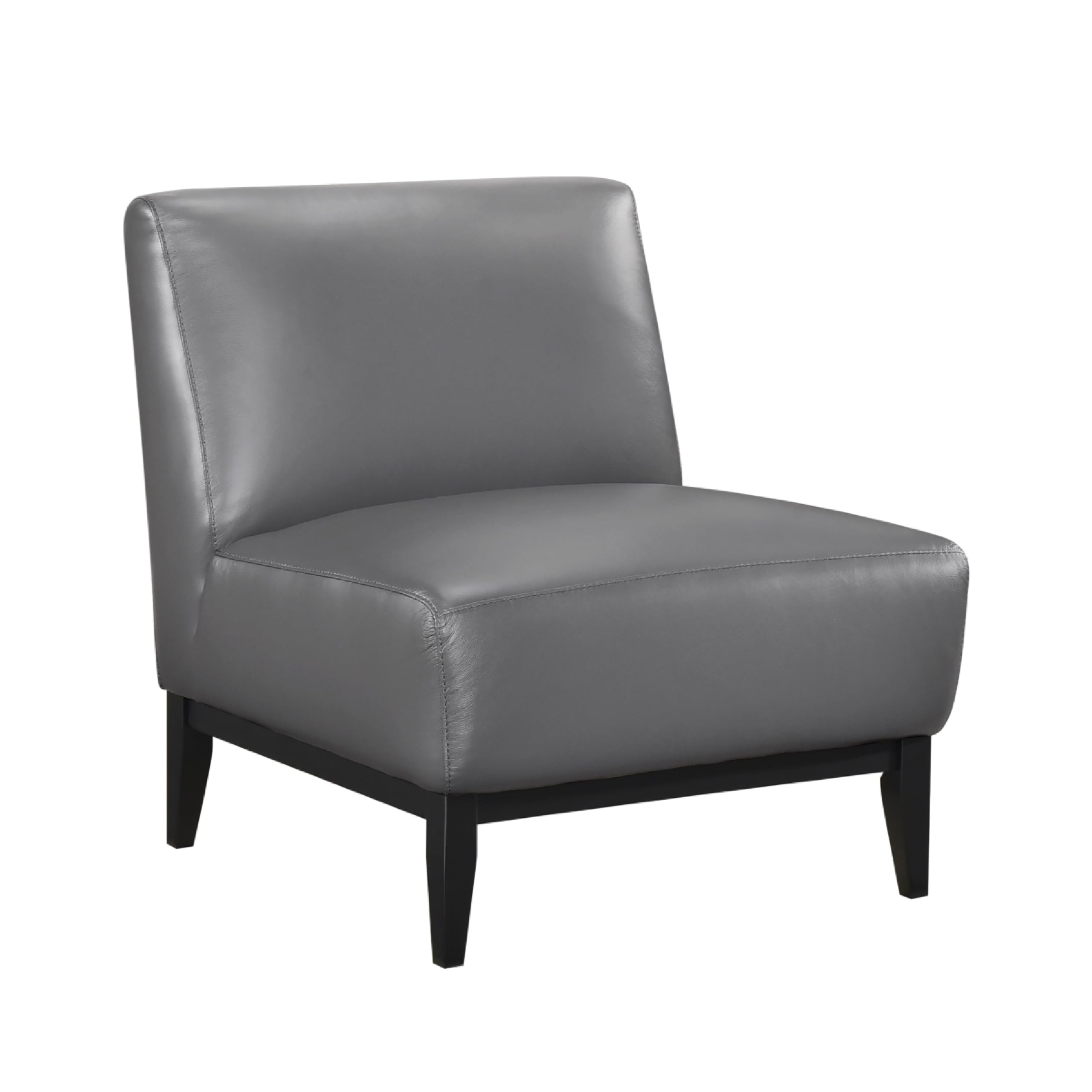 Hoy Accent Chair, Dark Gray Top Grain Leather, Black Solid Wood Legs