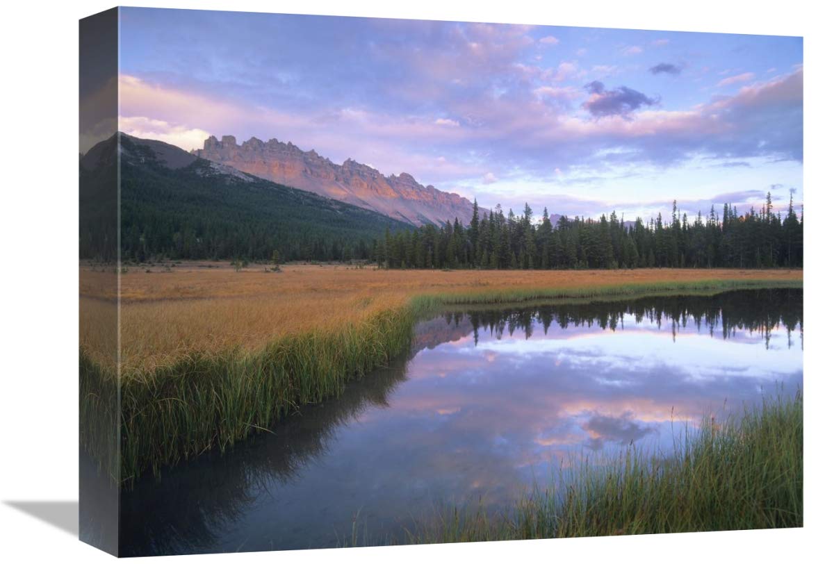 Dolomite Peak and Bow River backwaters, Banff National Park, Alberta-Canvas Art-16x12”
