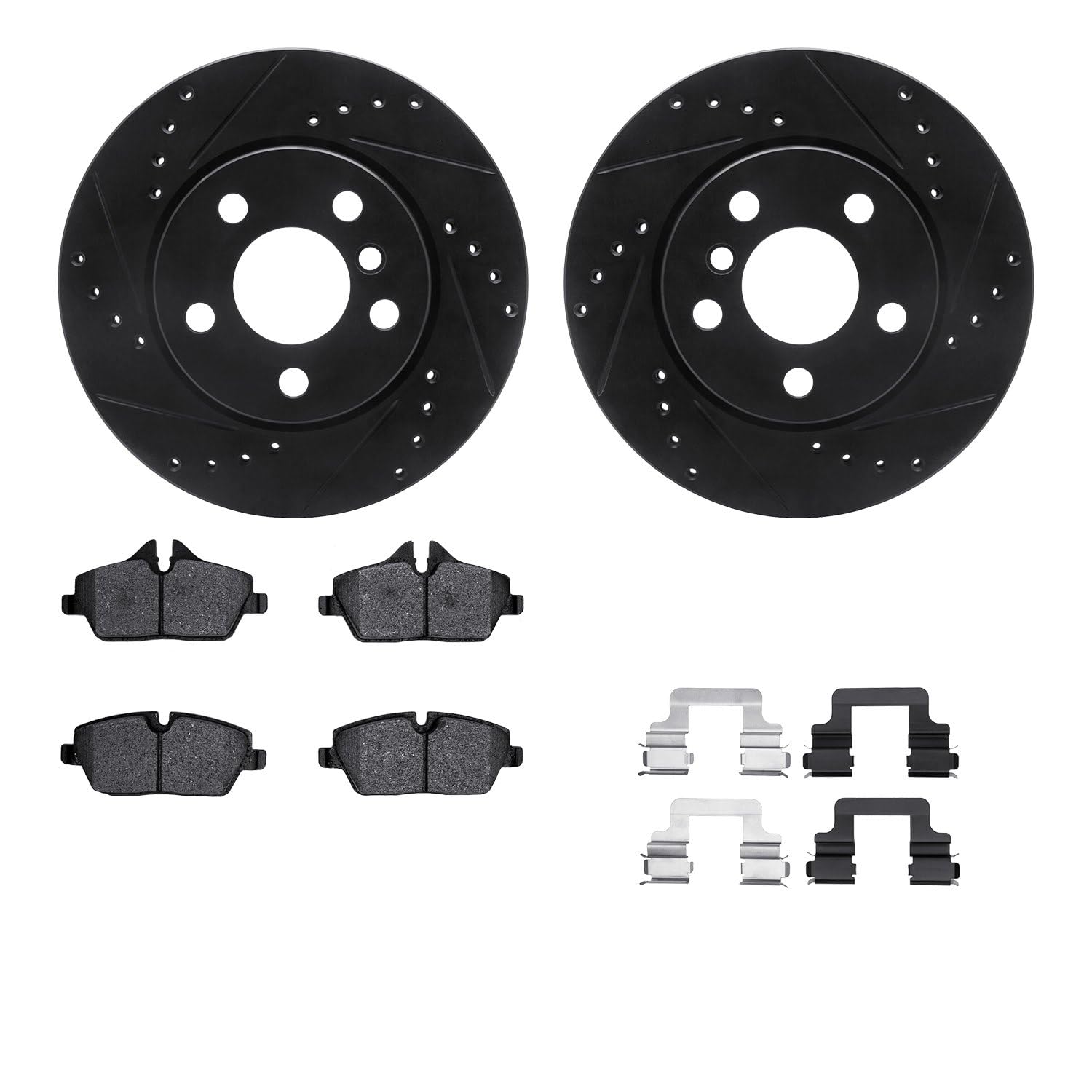 R1 Concepts Drilled and Slotted Black Disc Brake Rotor Set with Semi-Met Pads and Hardware WHYH1-32012