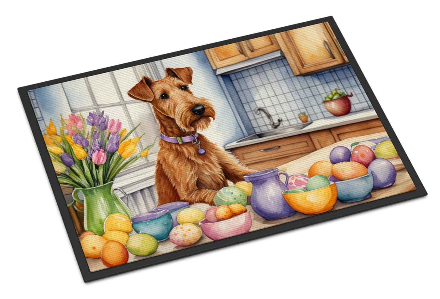 Carolines Treasures DAC6834JMAT Decorating Easter Irish Terrier Doormat Front Door Mat Indoor Outdoor Rugs for Entryway, Non Slip Washable Low Pile, 24H X 36W