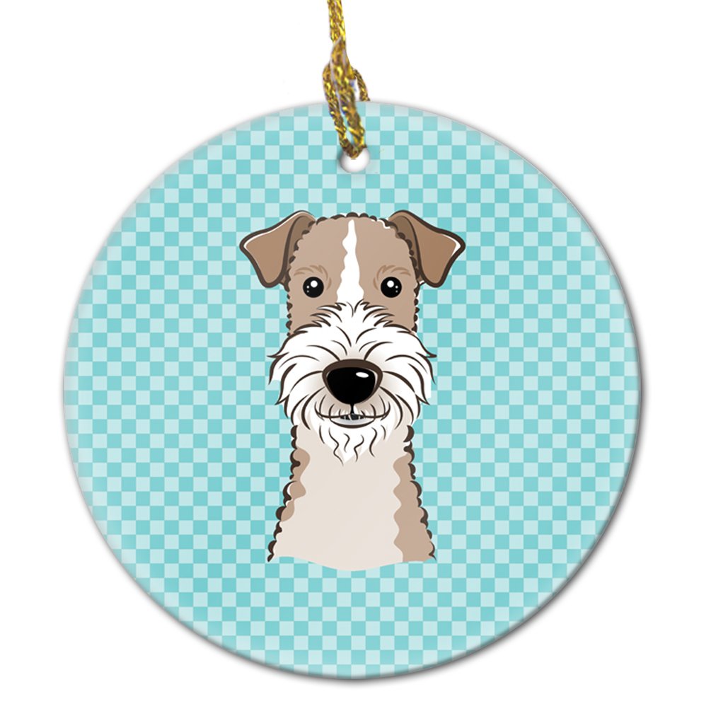 Checkerboard Blue Wire Haired Fox Terrier Ceramic Ornament BB1185CO1