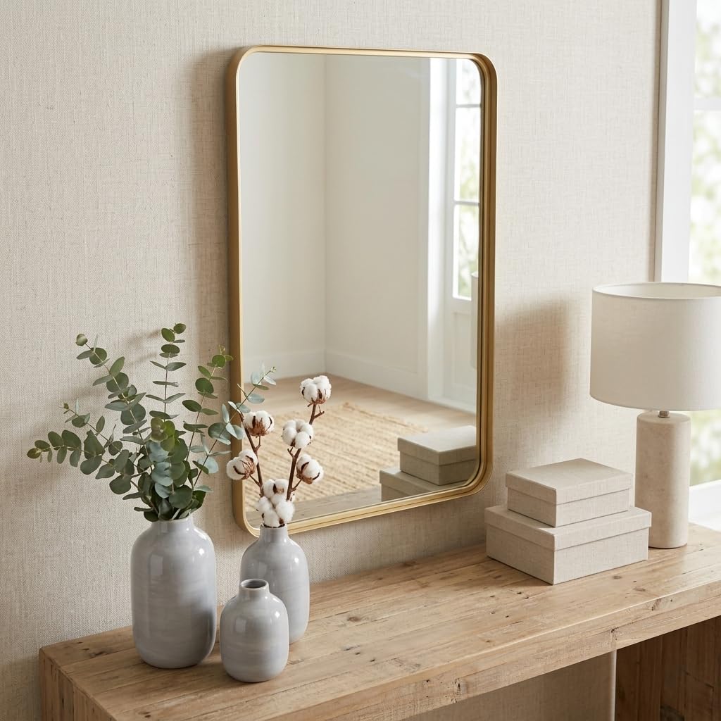 Nuvelle Gold Metal Curved Rectangular Wall Mirror