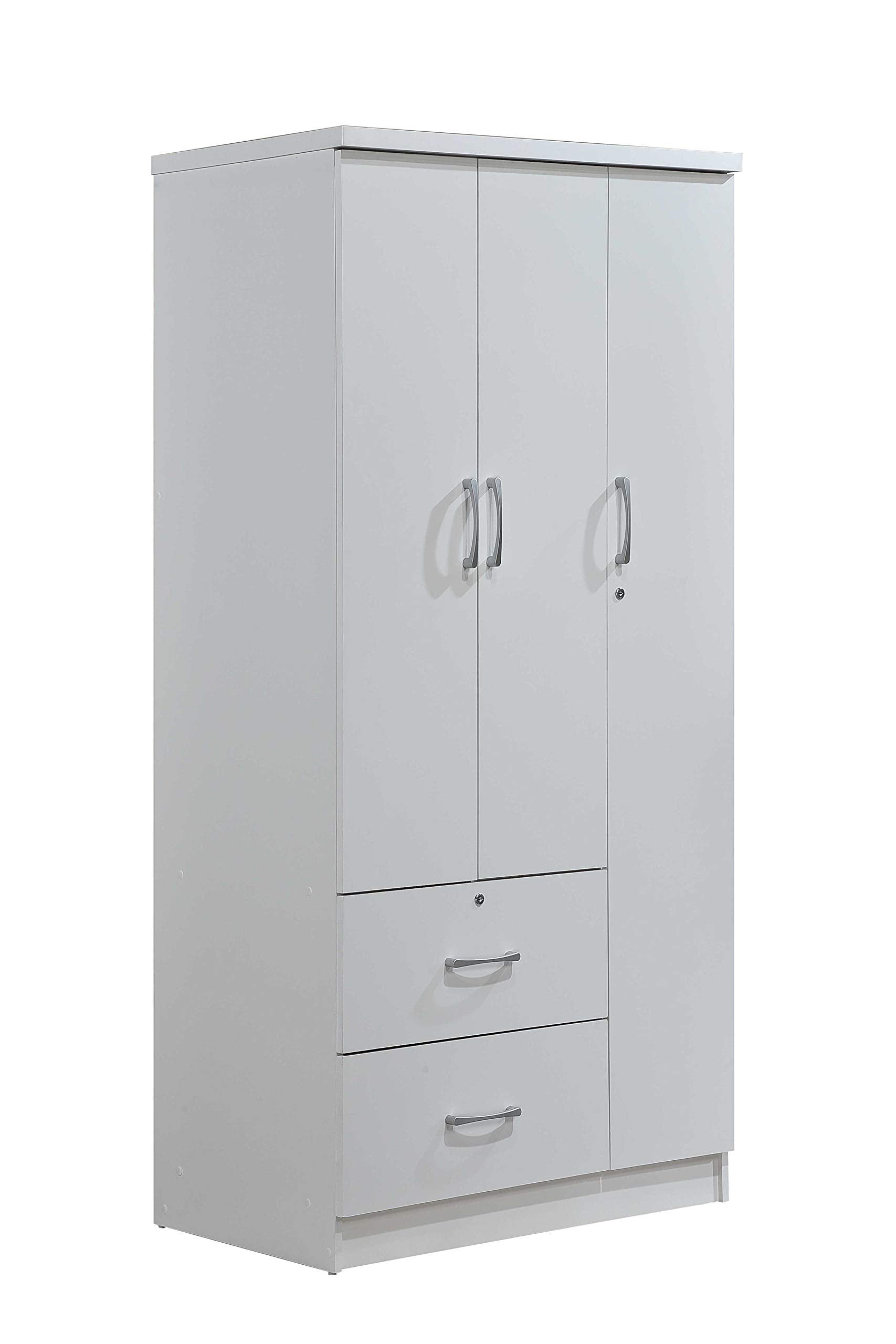 Hodedah 3-Door Armoire with 2-Drawers, 3-Shelves in White