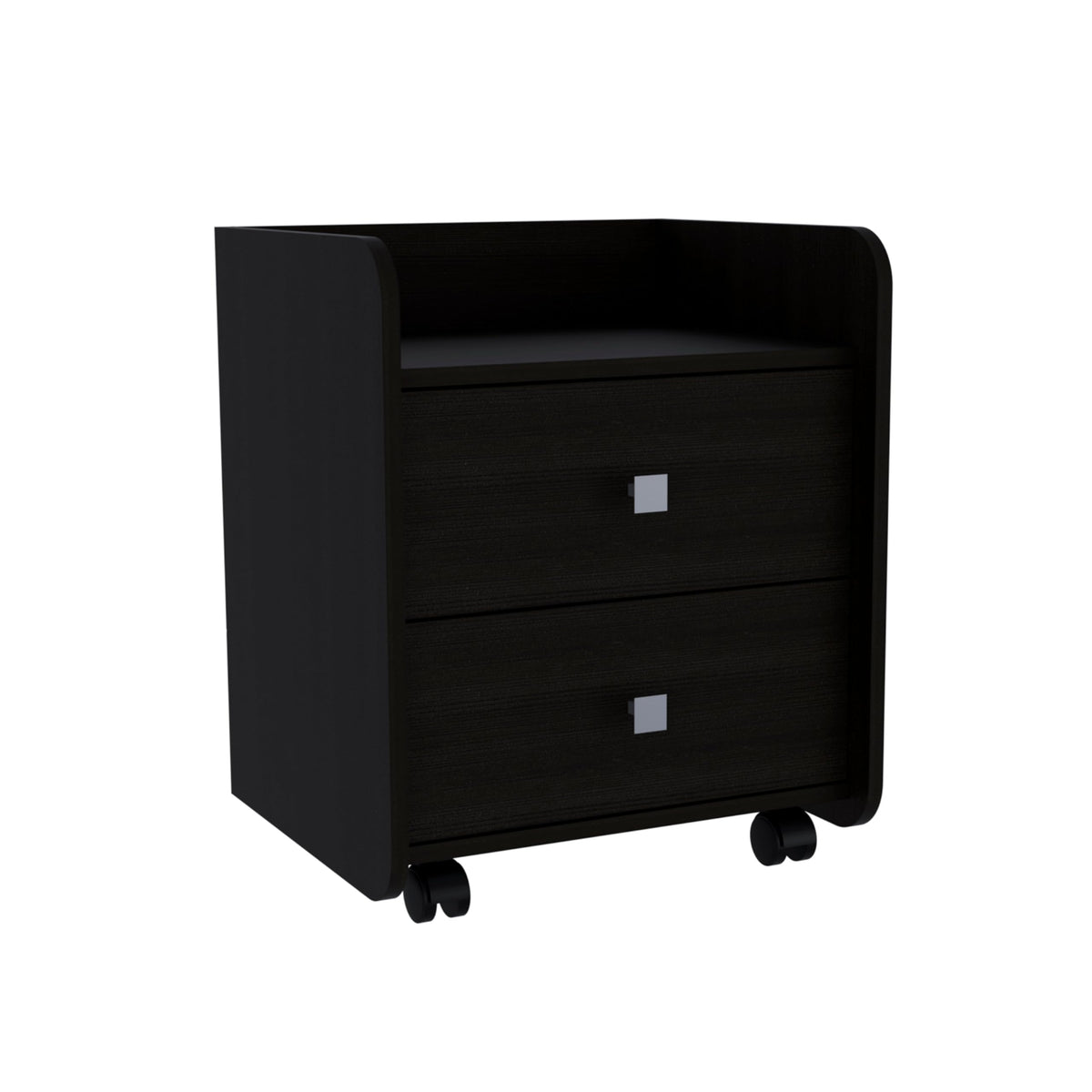 Tuhome Aura Nightstand, Metal Handle, Two Drawers, Superior Top -Black