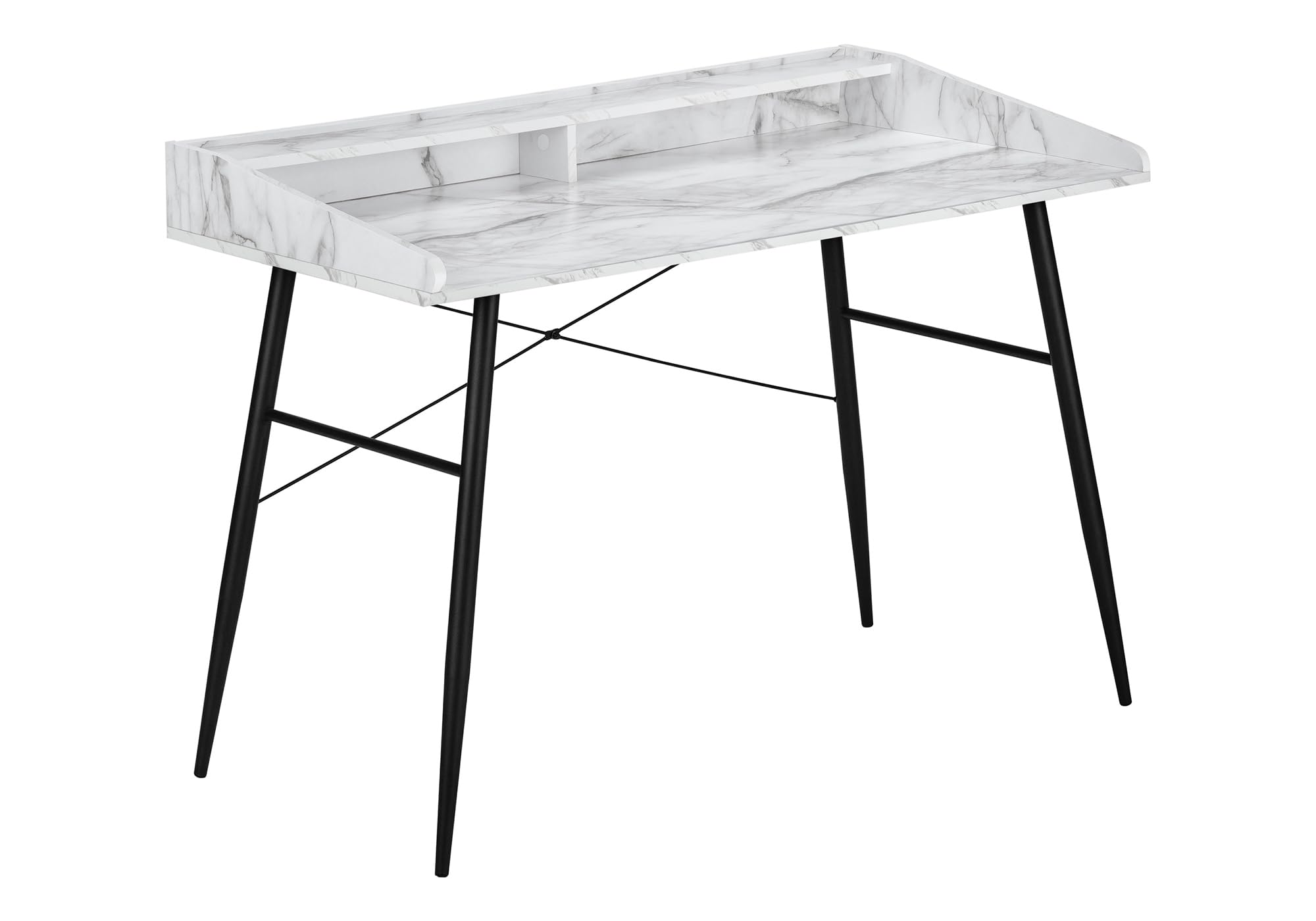 Monarch Specialties I 7539 Computer Desk, Home Office, Laptop, Storage Shelves, 48' L, Work, Metal, Laminate, White Marble Look, Black, Contemporary, Modern