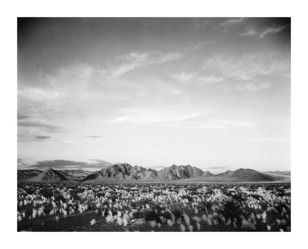 Distant mountains: desert and shrubs in foreground near Death Valley National Monument, California - National Parks and Monuments, 1941-Paper Art-18x14”