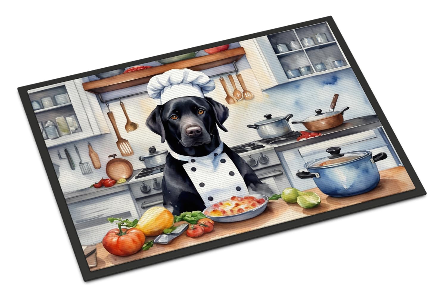 Carolines Treasures DAC6276JMAT Black Labrador Retriever The Chef Doormat Front Door Mat Indoor Outdoor Rugs for Entryway, Non Slip Washable Low Pile, 24H X 36W