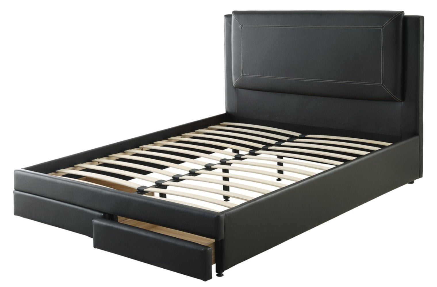 Pine Wood/ Bonded Leather Full Size Bed In Black