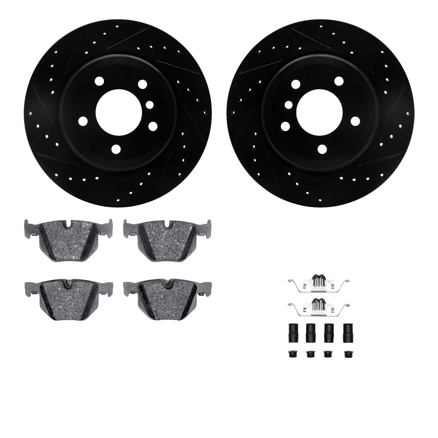 R1 Concepts Drilled and Slotted Black Disc Brake Rotor Set with Semi-Met Pads and Hardware WHYH1-31055