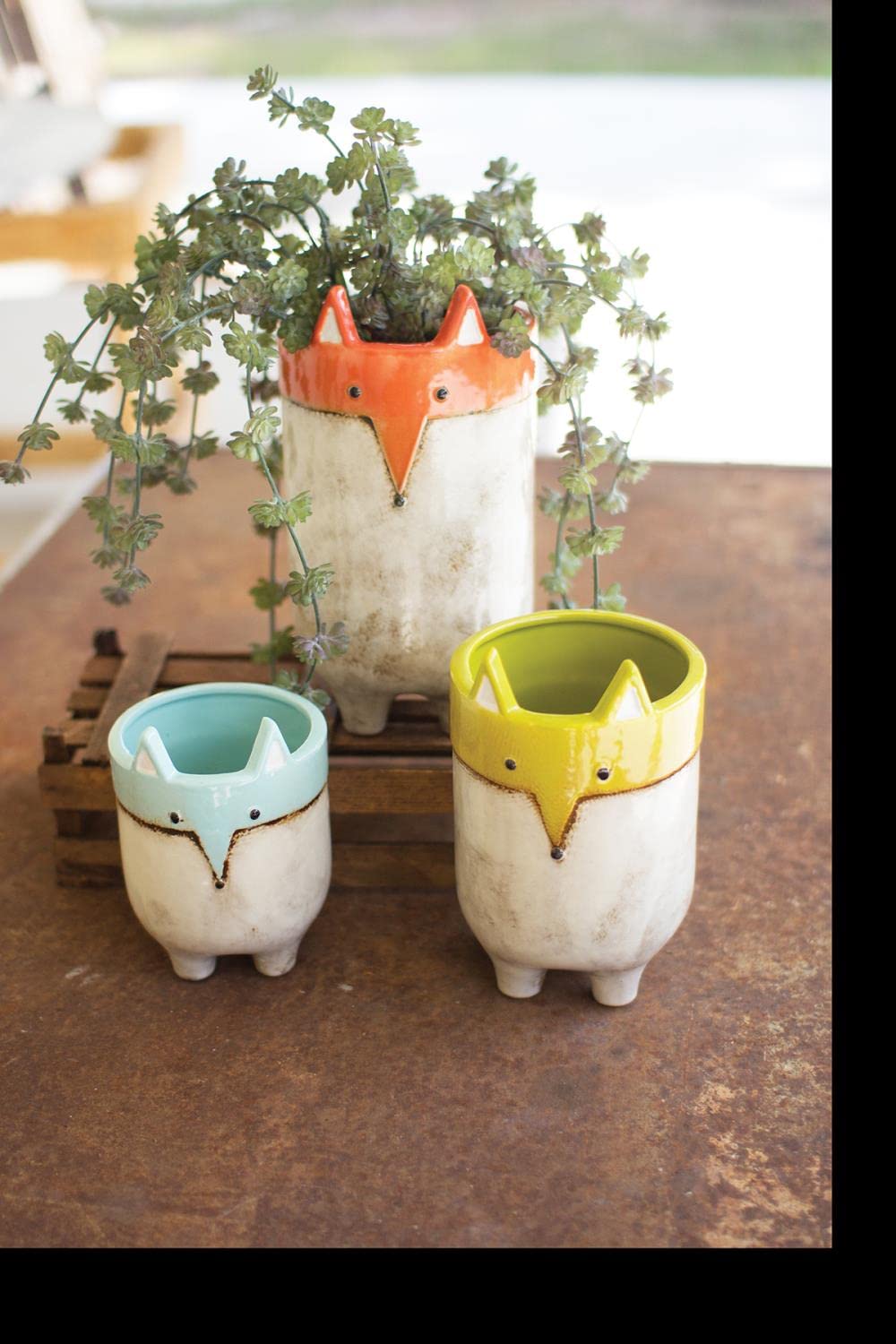 Set Of Three Ceramic Fox Planters