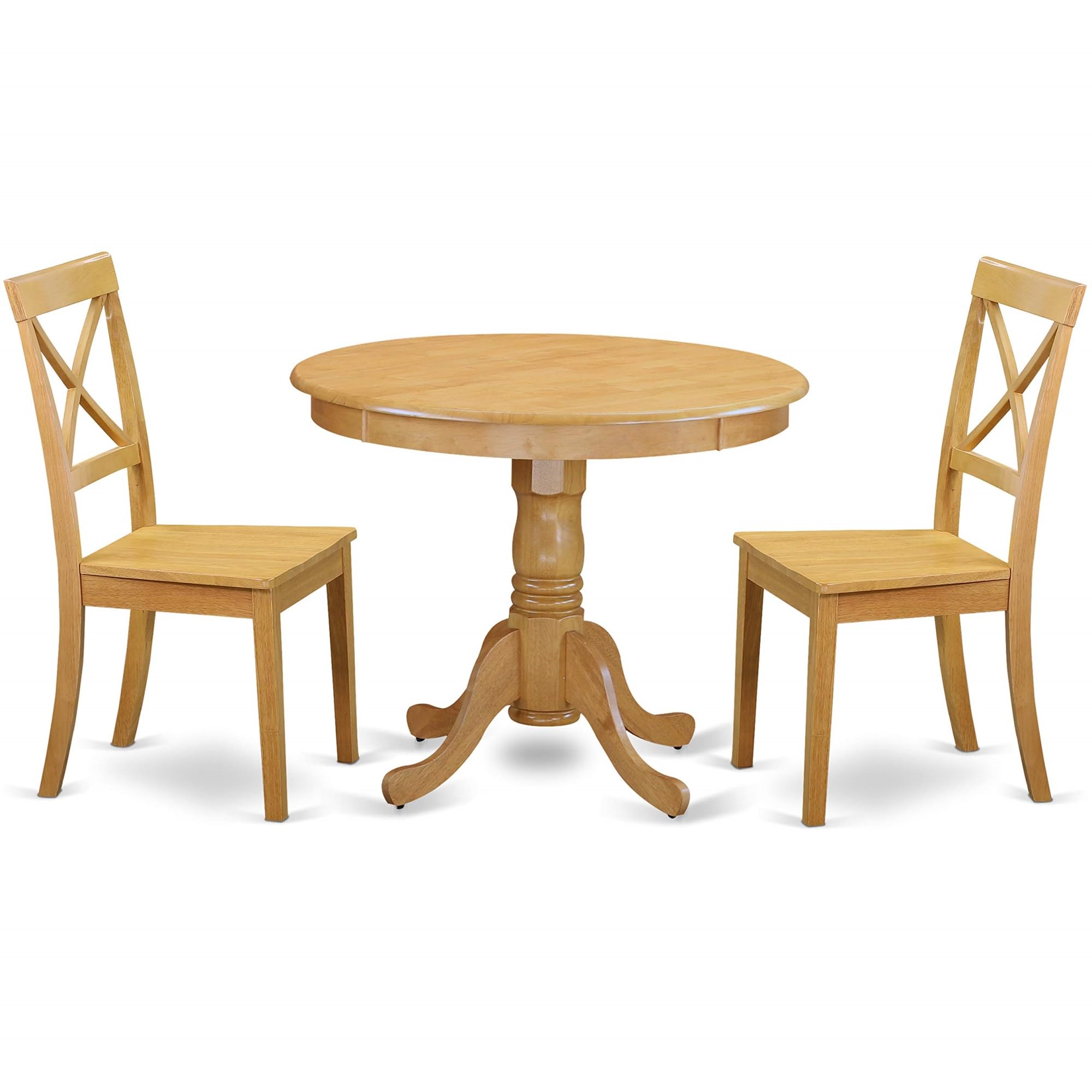 Casafoyer ANBO3-OAK-W 3 Piece Modern Dining Table Set Contains a Round Kitchen Table with Pedestal and 2 Kitchen Dining Chairs, 36x36 Inch, Oak