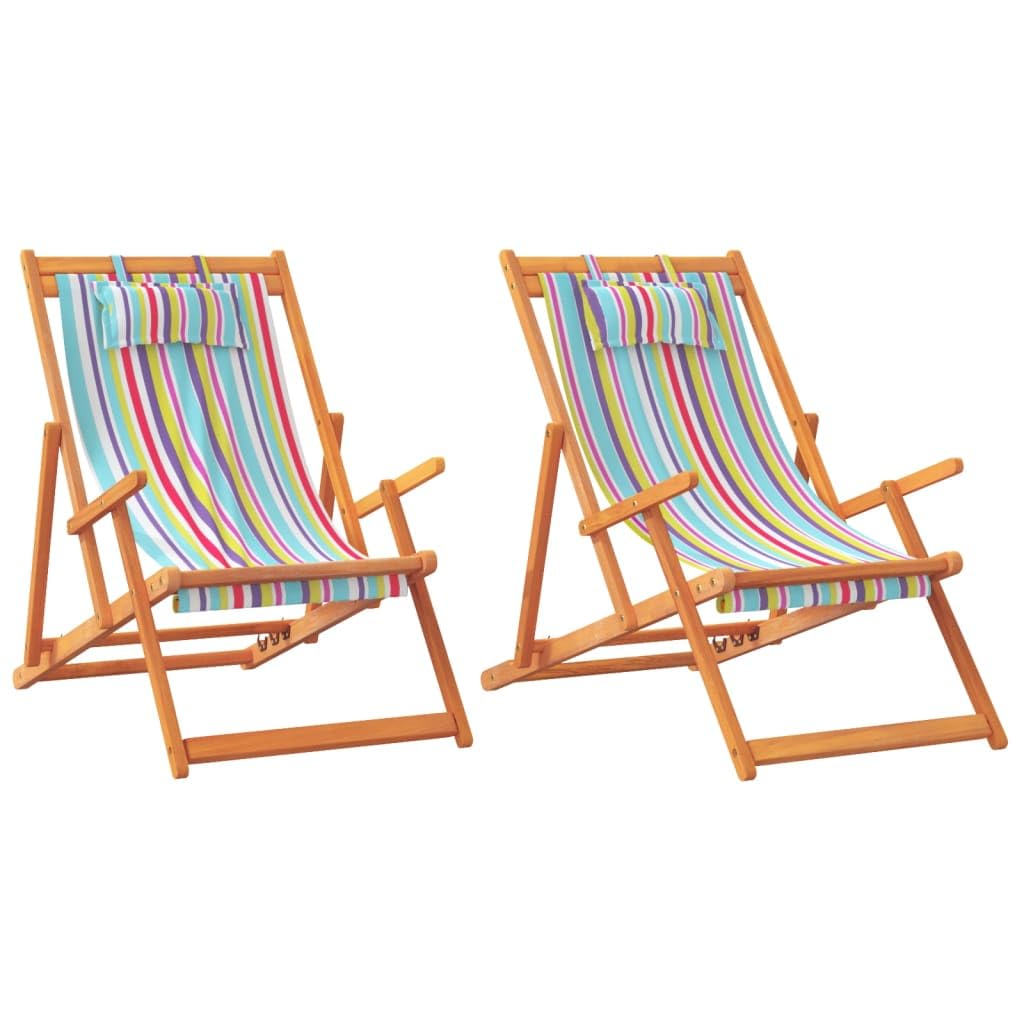 Vidaxl Set Of 2 Folding Beach Chairs, Patio Seats, Balcony Chairs, Patio Furniture Camping Garden Outdoor, Multicoloured, Fabric