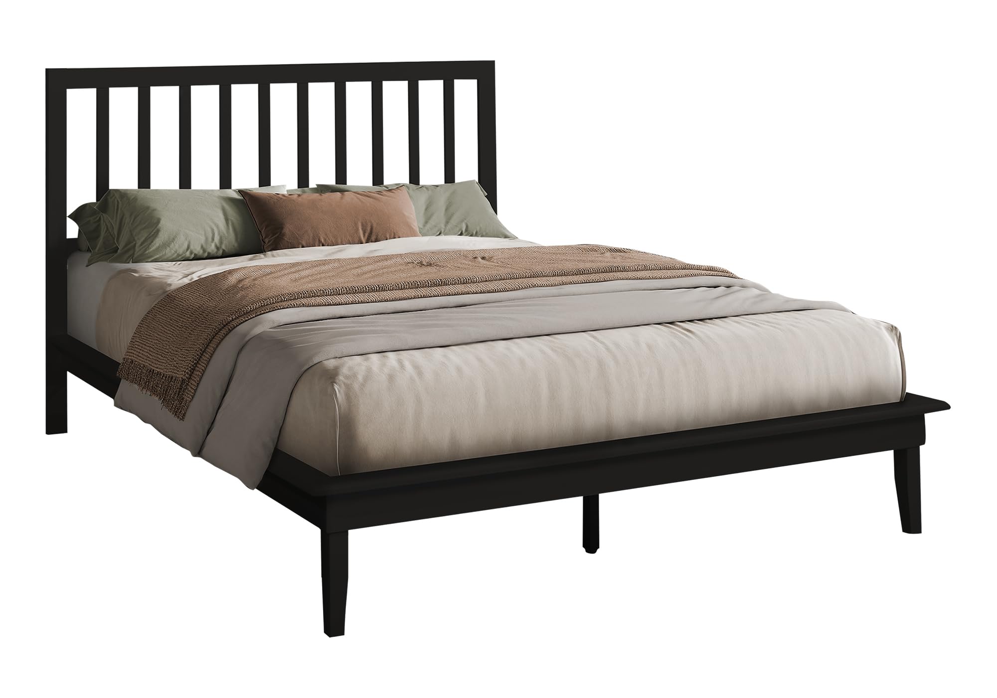 Bed, Platform Bed, Queen Size Black Wood Legs, Contemporary
