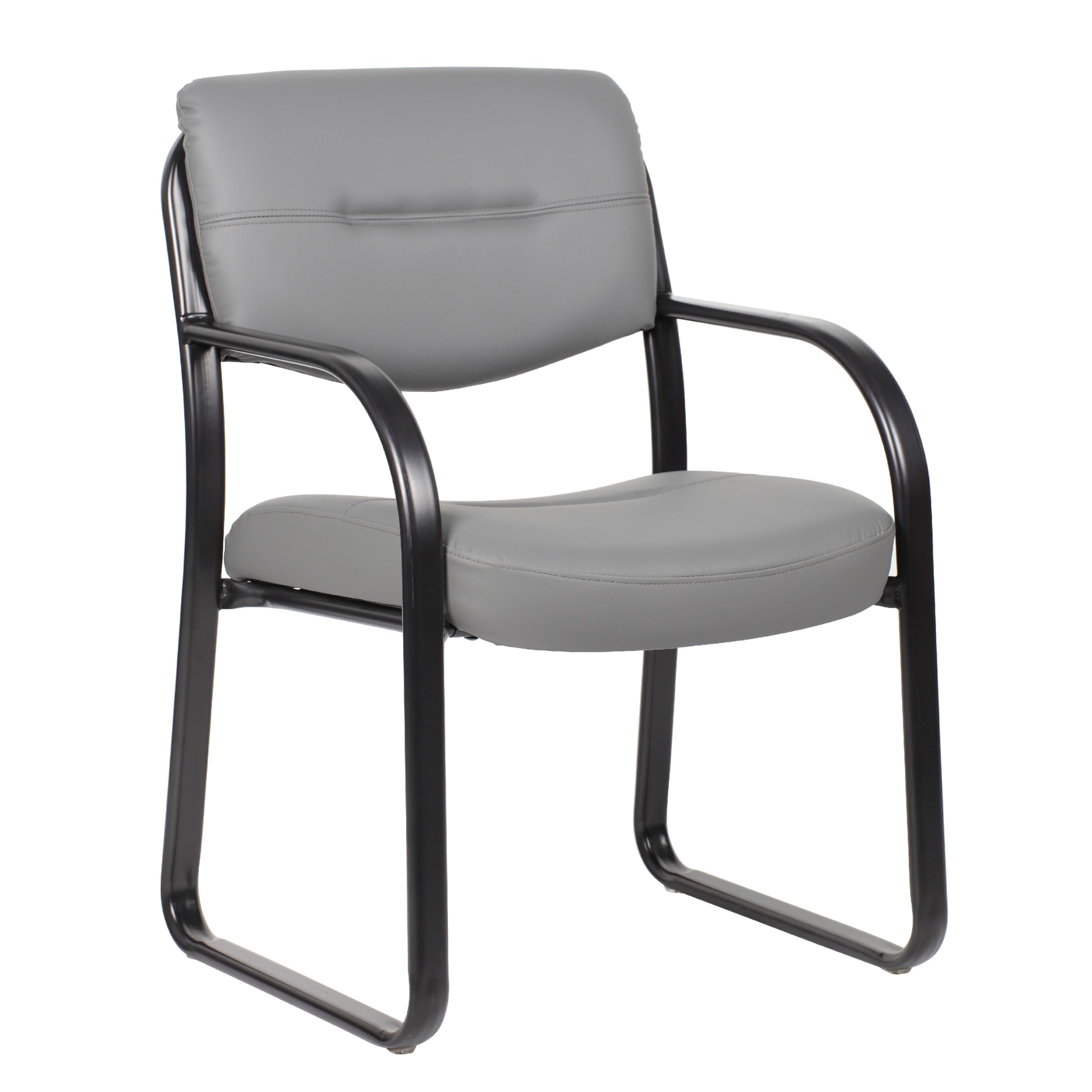 Kate Guest Armchair with Sled Base, Steel Frame, Gray Faux Leather