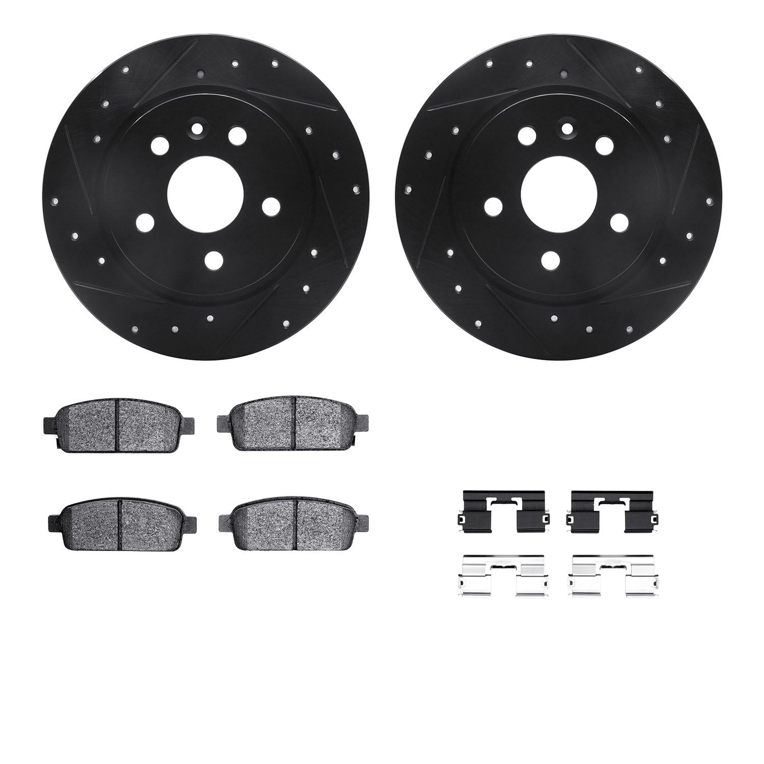 R1 Concepts Drilled and Slotted Black Disc Brake Rotor Set with Semi-Met Pads and Hardware WHYH1-45029