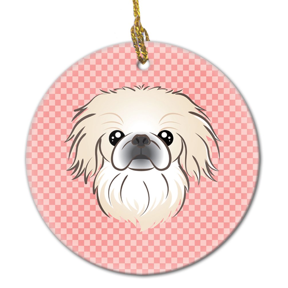 Checkerboard Pink Pekingese Ceramic Ornament BB1221CO1