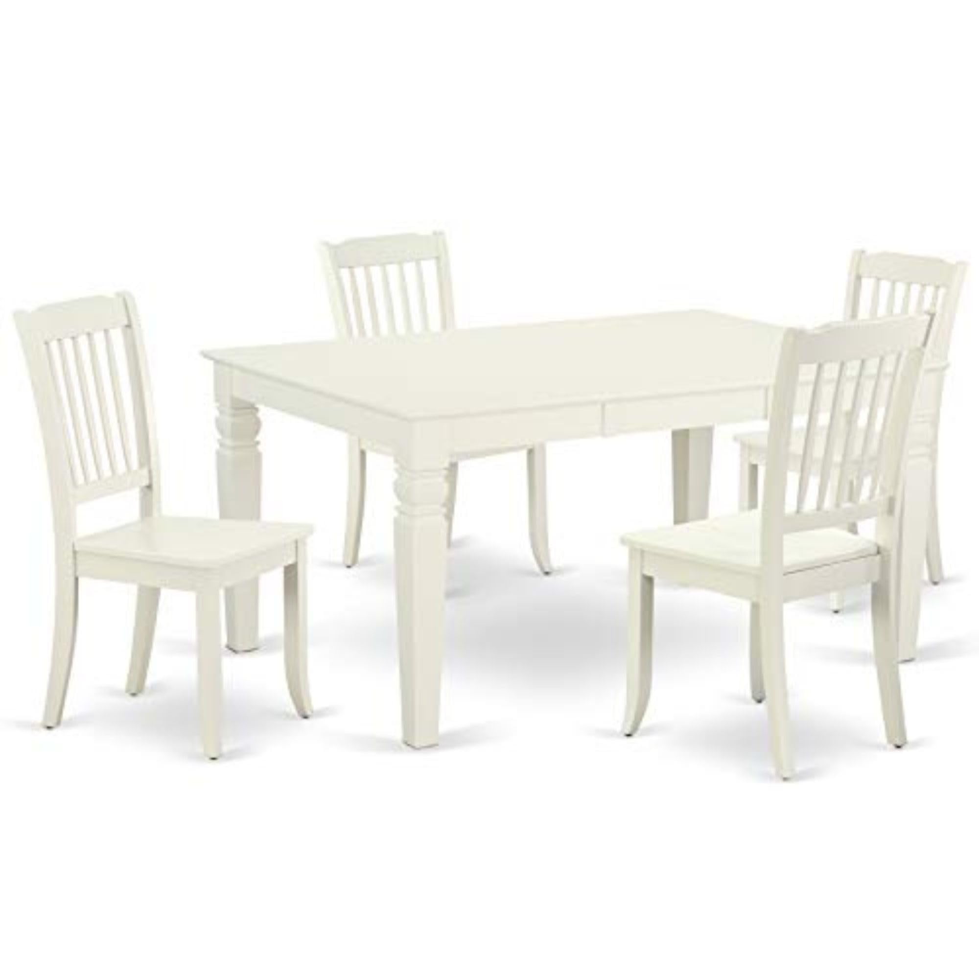 WEDA5-LWH-W 5PC Rectangular 42/60 inch Table with 18 In Leaf and 4 vertical slatted Chairs