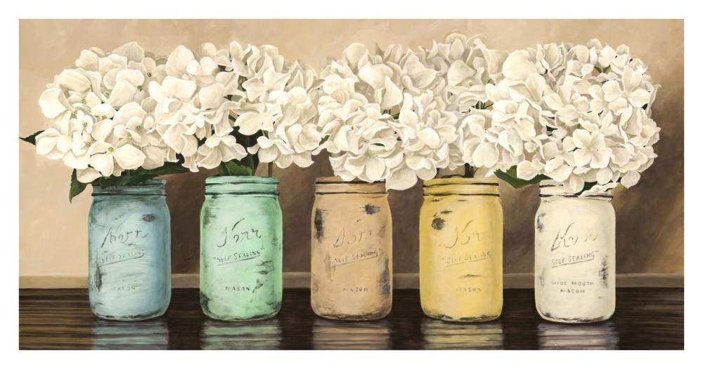 Hydrangeas in Mason Jars-Paper Art-38x20”