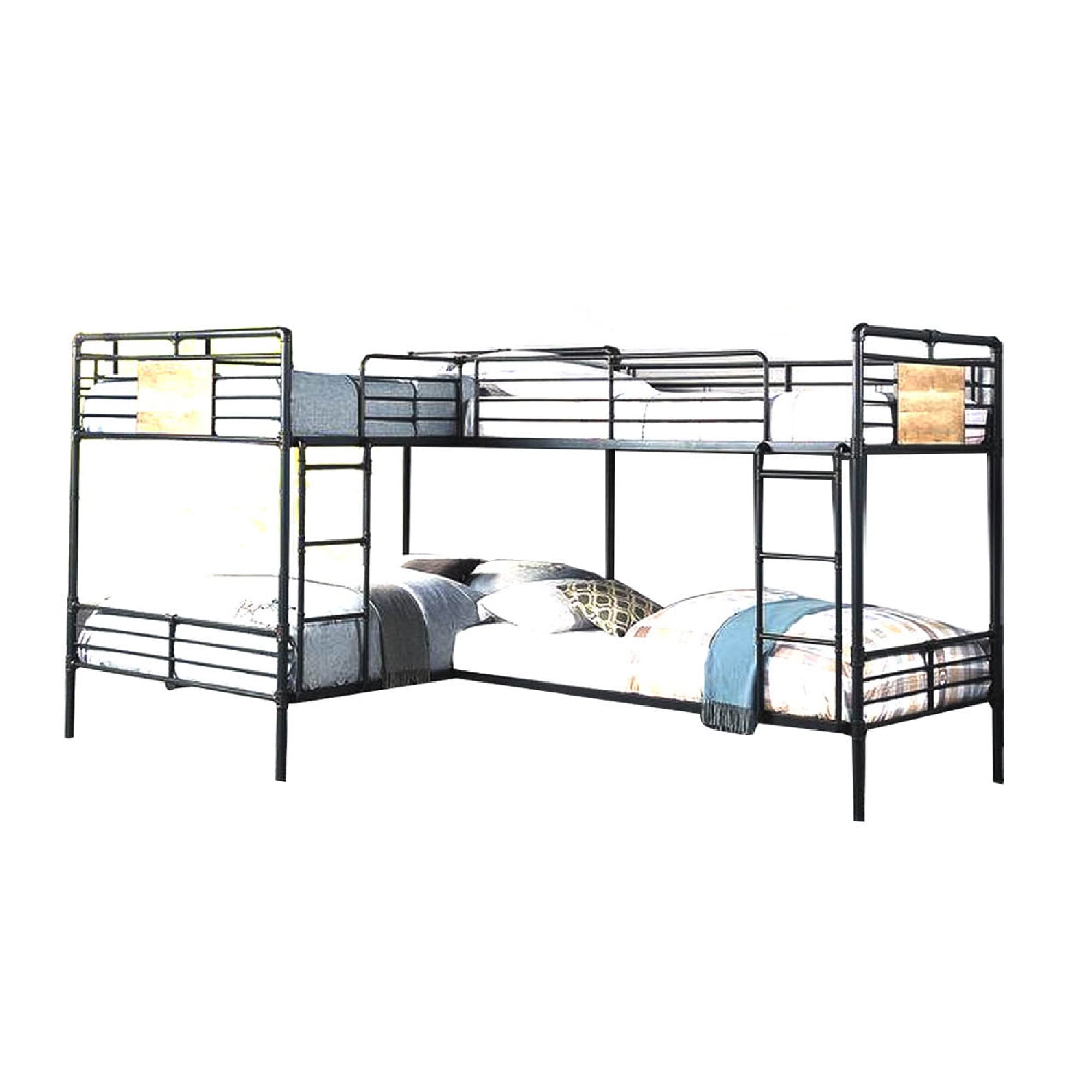Twin over Full Bunk Bed with Safety Guard Rails, Sandy Black and Dark Bronze