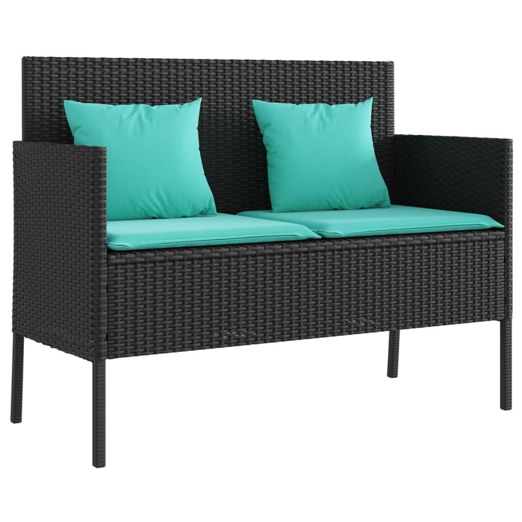 Vidaxl Outdoor Loveseat Bench - Black Pe Rattan, Padded Blue Cushions, Storage Under-Seat, Weather-Resistant, Garden/Patio Furniture, 44.5'X24'X34.3'