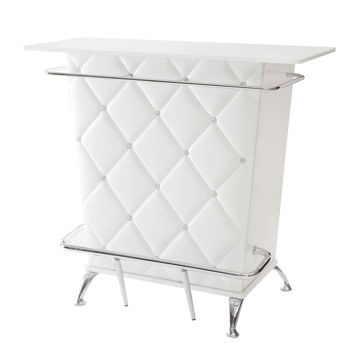Benjara Benzara Contemporary Style Leatherette Padded Bar Table With Button Tufting, White,