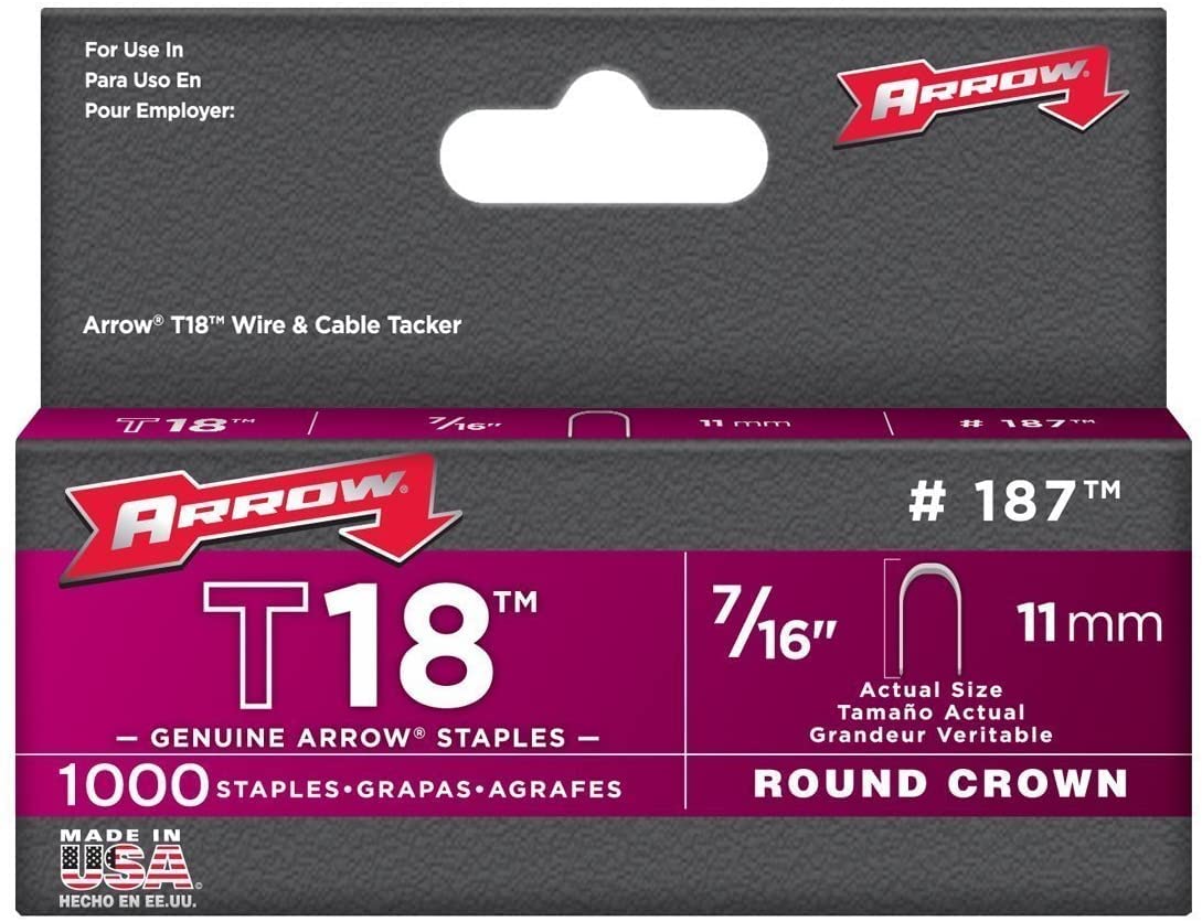 Arrow Fastener 7/16 In. L X 3/16 In. W Galvanized Steel Round Crown Wire Staples 18 Ga. 1000 Pk - Case Of: 5; Each Pack Qty: 100