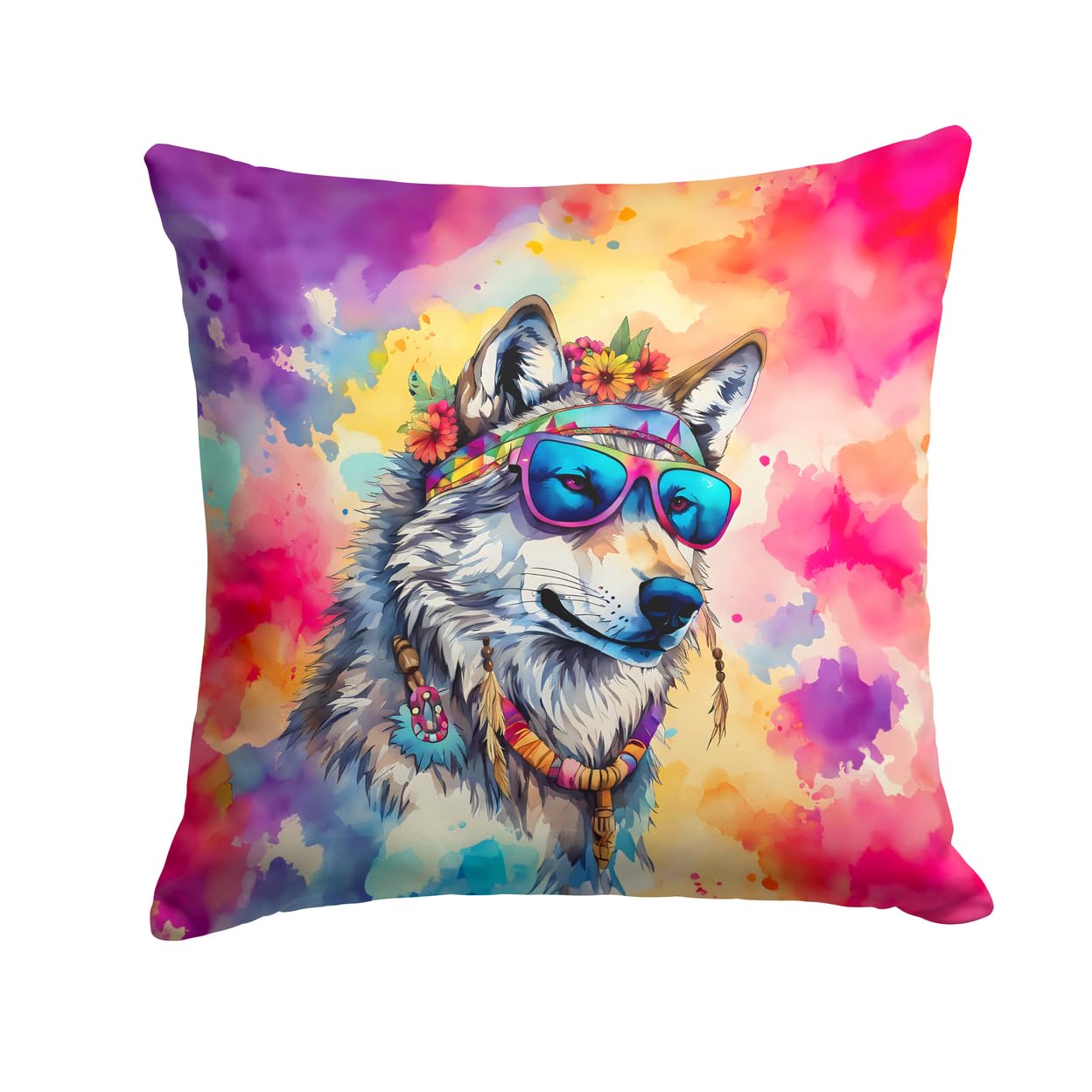 Hippie Animal Wolf Throw Pillow