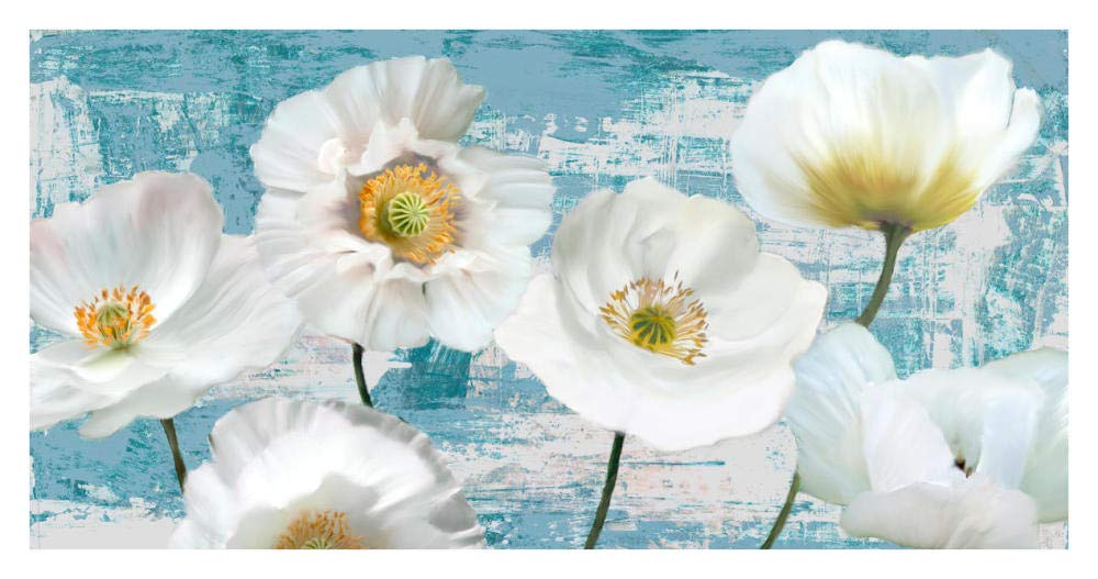 Washed Poppies (Aqua)-Paper Art-38x20”