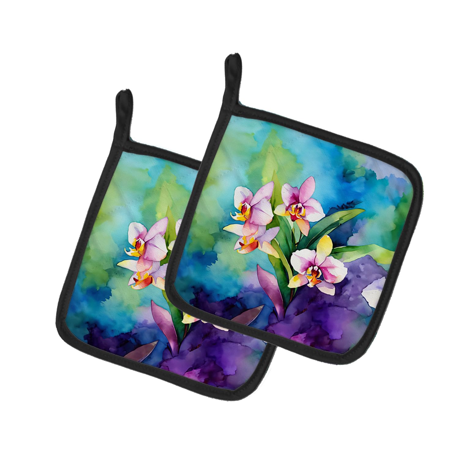 Orchids in Watercolor Pair of Pot Holders
