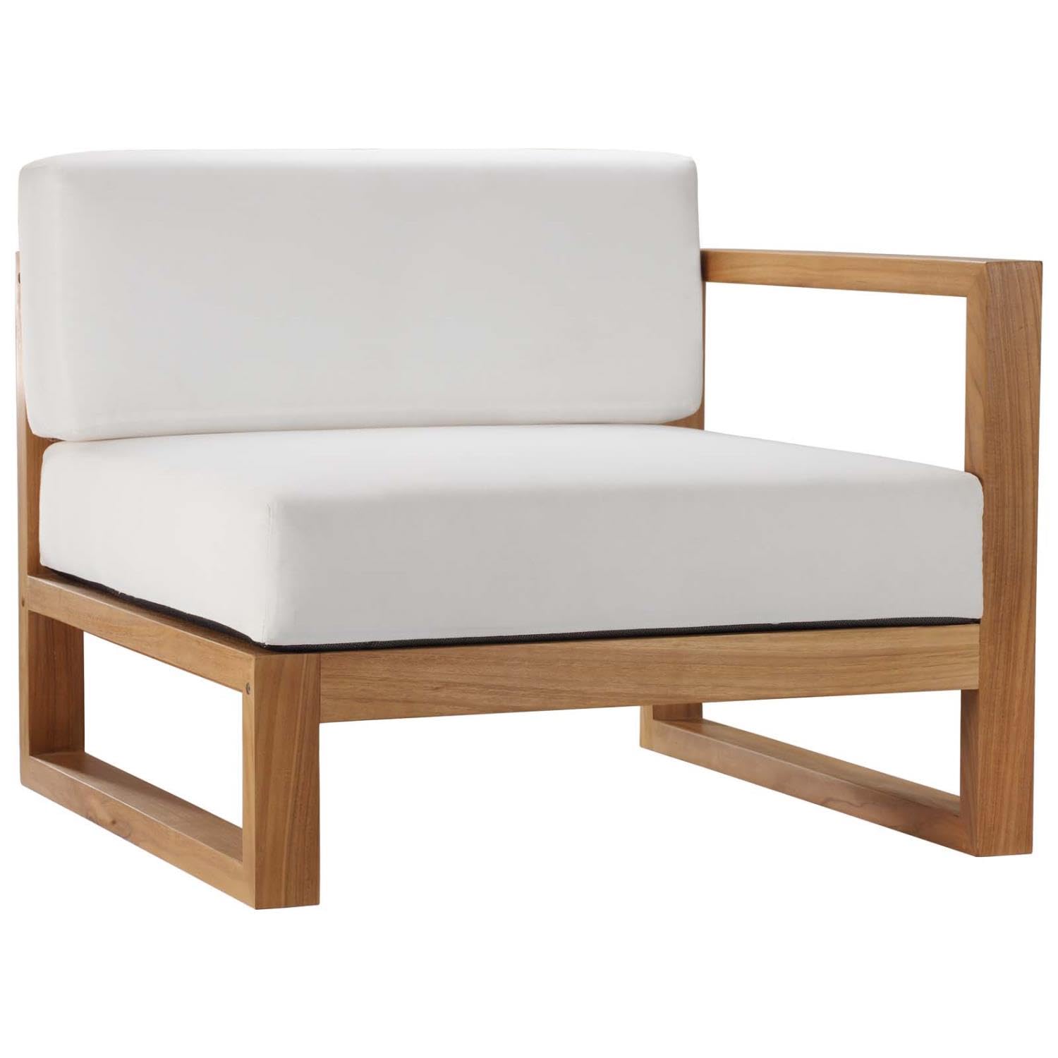 Upland Outdoor Patio Teak Wood Right-Arm Chair Natural White
