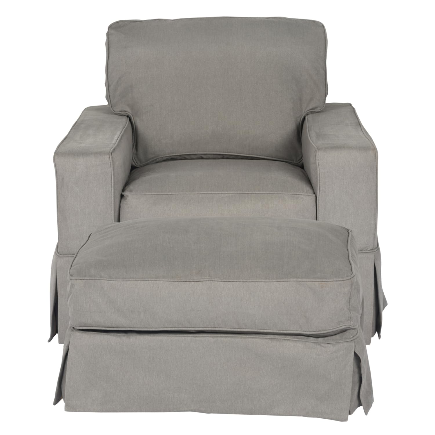 Sunset Trading Americana Box Cushion Slipcovered Chair and Ottoman | Stain Resistant Performance Fabric | Gray