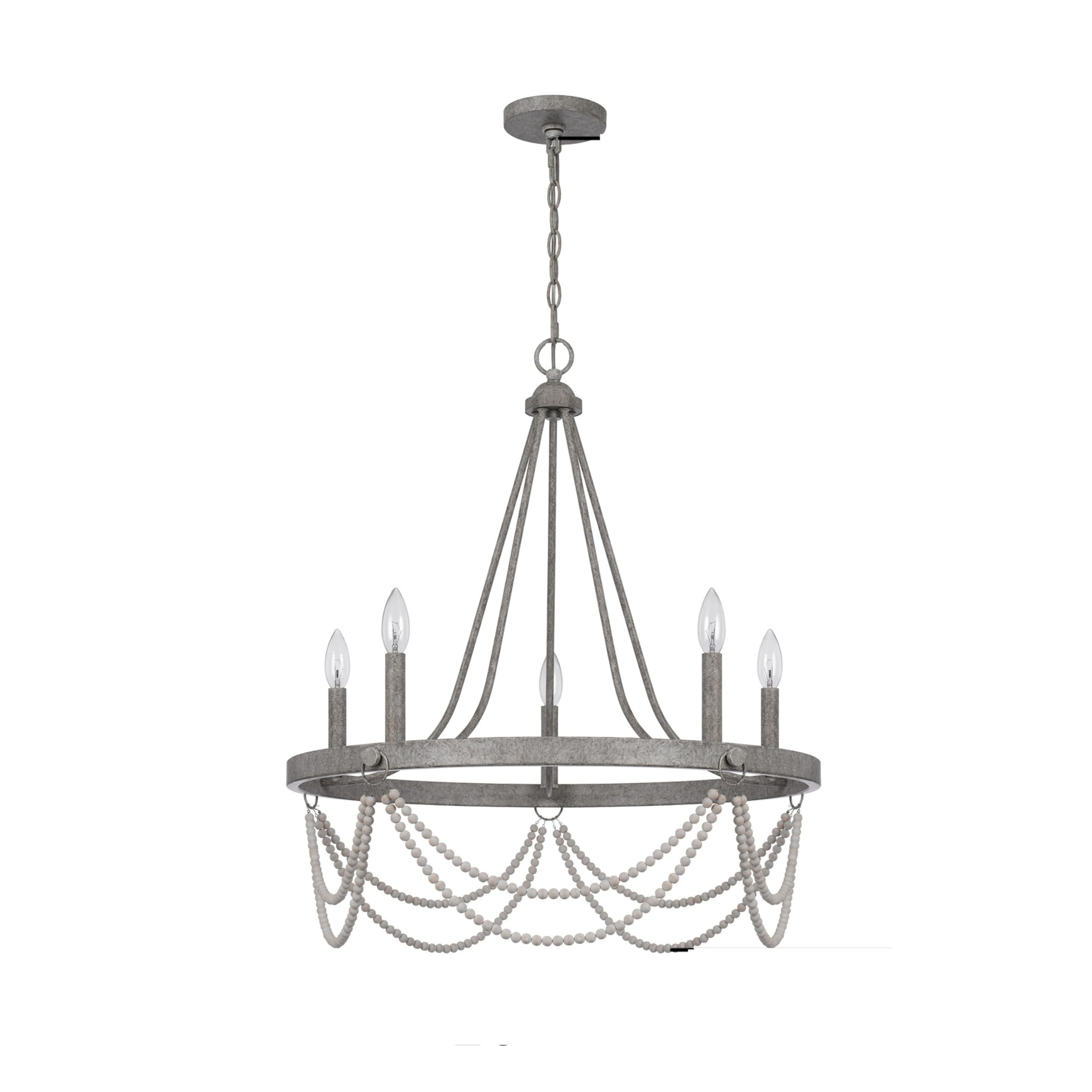 Lony 26 Inch Chandelier with White Beaded Candelabra Design, Metal