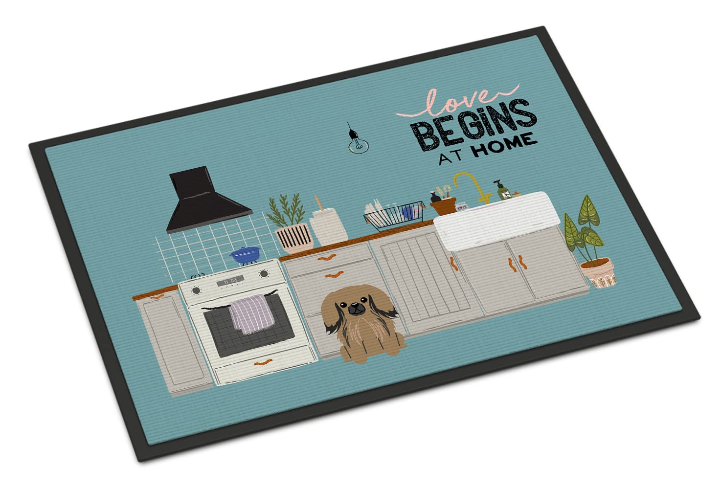 Tan Pekingese Kitchen Scene Indoor or Outdoor Mat 18x27 CK7806MAT