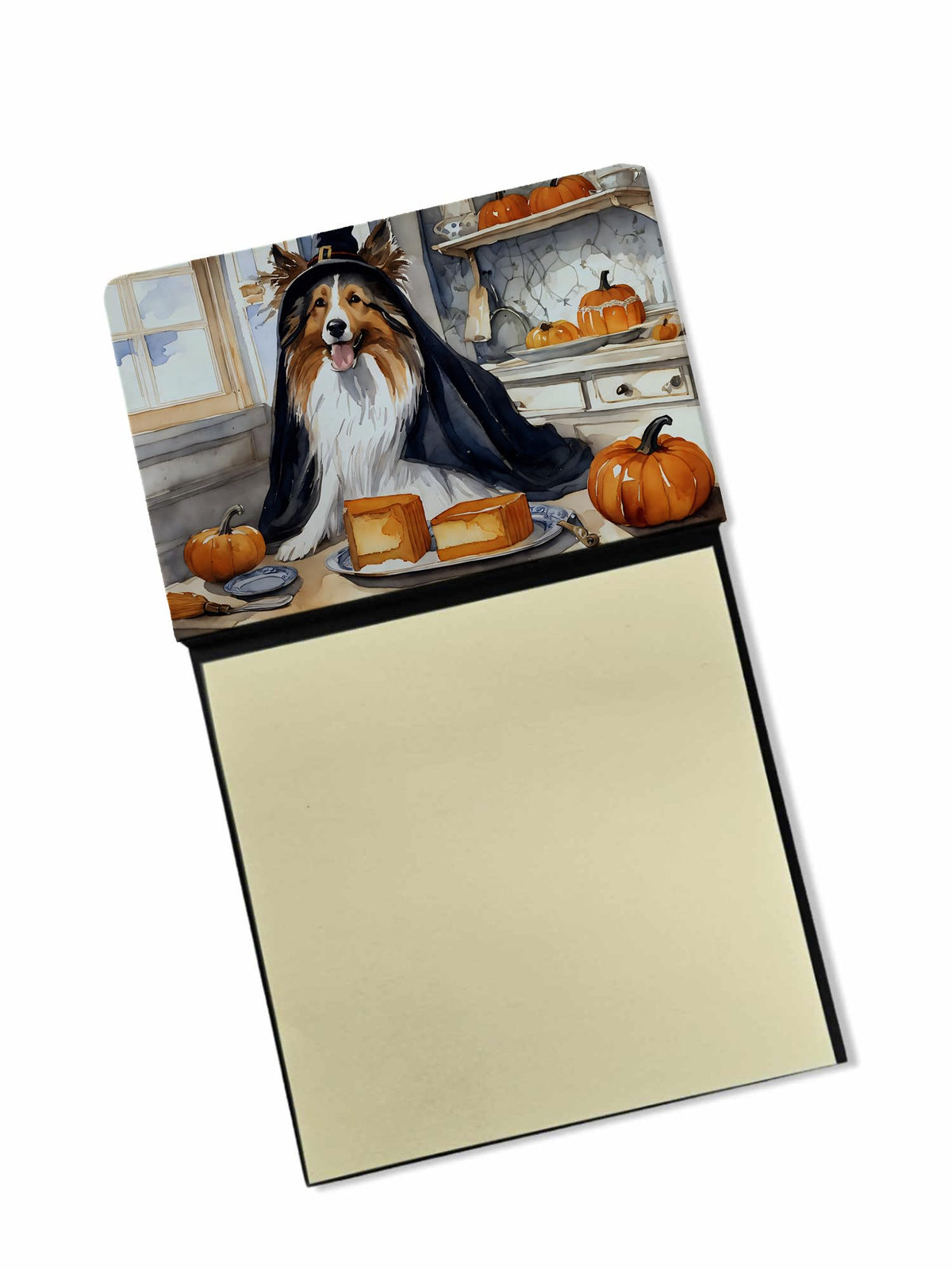 Sheltie Fall Kitchen Pumpkins Sticky Note Holder